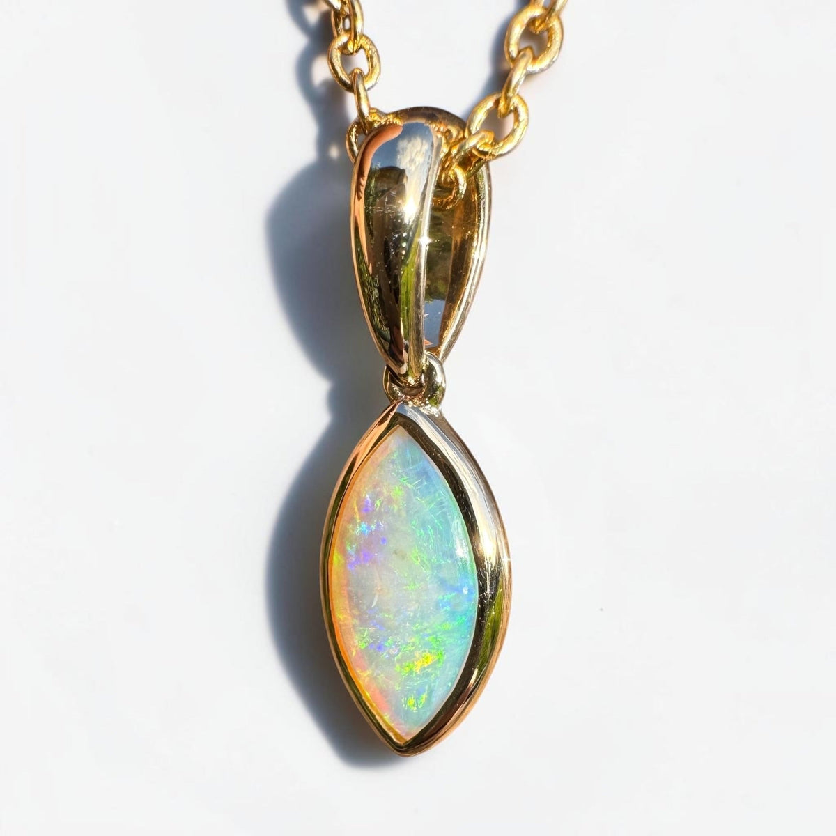 0.6ct Coober Pedy Crystal Opal Pendant Necklace ~ 'Windjana Gold' | 14ct Yellow Gold | Solid Australian Opal