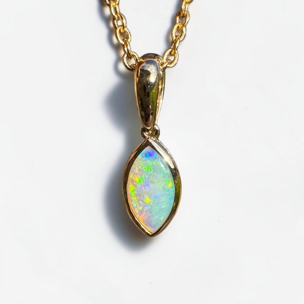 0.6ct Coober Pedy Crystal Opal Pendant Necklace ~ 'Windjana Gold' | 14ct Yellow Gold | Solid Australian Opal