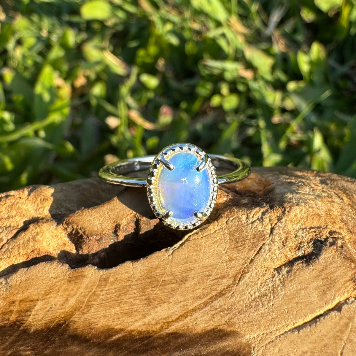 0.6ct Coober Pedy Crystal Opal Ring ~ 'Tasman Arch Skies' | 925 Sterling Silver | Solid Australian Opal