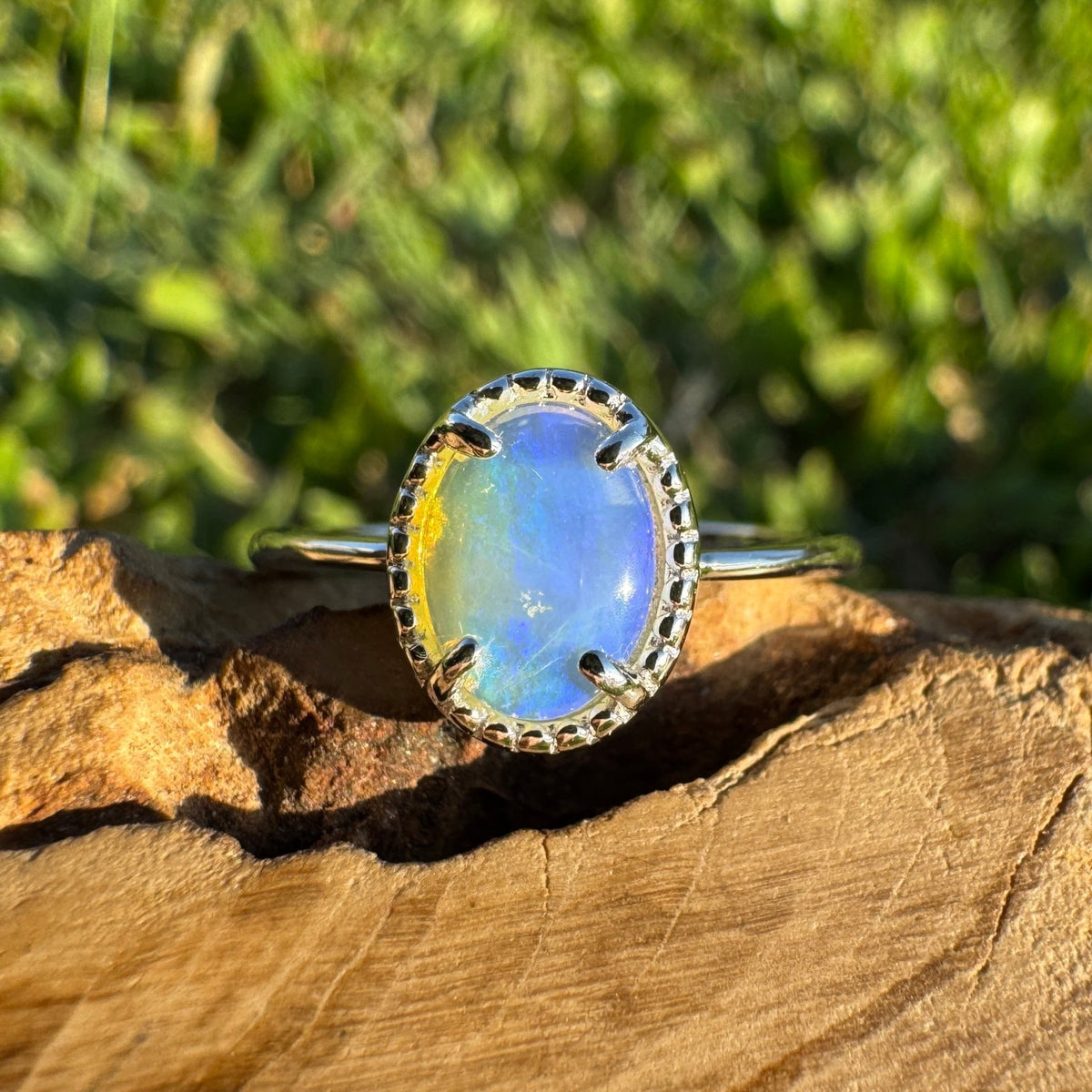 0.6ct Coober Pedy Crystal Opal Ring ~ 'Tasman Arch Skies' | 925 Sterling Silver | Solid Australian Opal