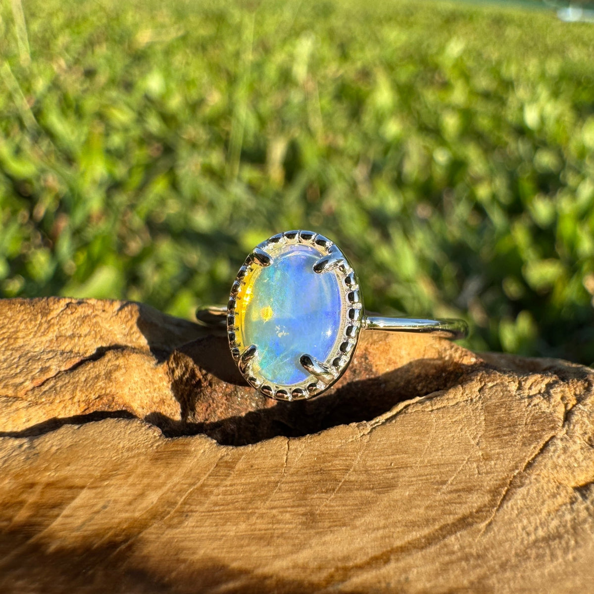 0.6ct Coober Pedy Crystal Opal Ring ~ 'Tasman Arch Skies' | 925 Sterling Silver | Solid Australian Opal