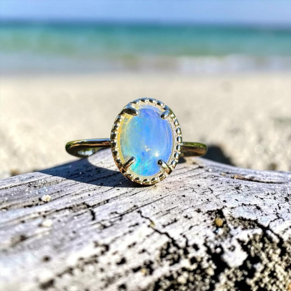 0.6ct Coober Pedy Crystal Opal Ring ~ 'Tasman Arch Skies' | 925 Sterling Silver | Solid Australian Opal