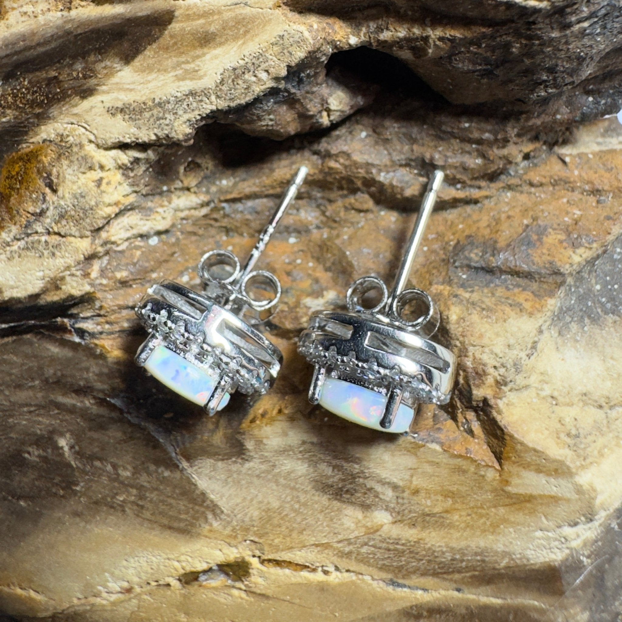0.6ct Coober Pedy Opal Earrings ~ 'The Glass House Glitz' | 925 Sterling Silver | Solid Australian Opal