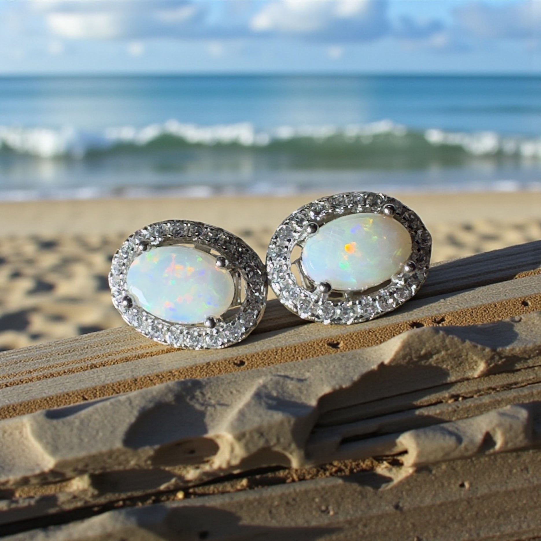 0.6ct Coober Pedy Opal Earrings ~ 'The Glass House Glitz' | 925 Sterling Silver | Solid Australian Opal