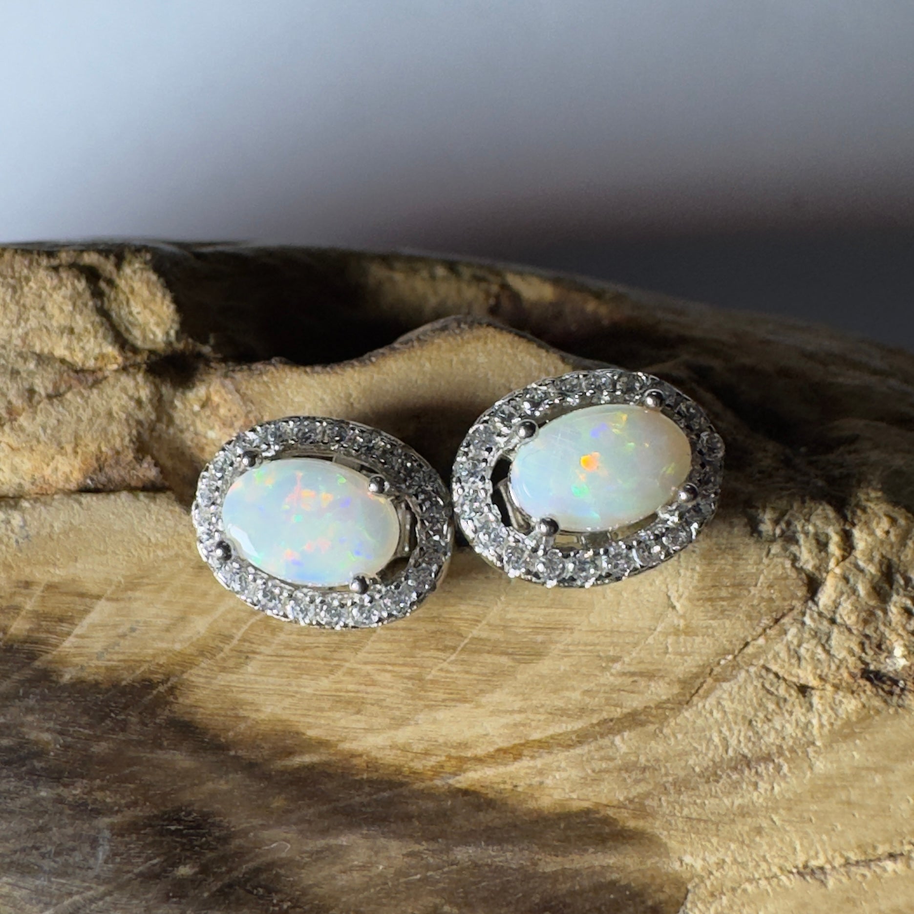0.6ct Coober Pedy Opal Earrings ~ 'The Glass House Glitz' | 925 Sterling Silver | Solid Australian Opal