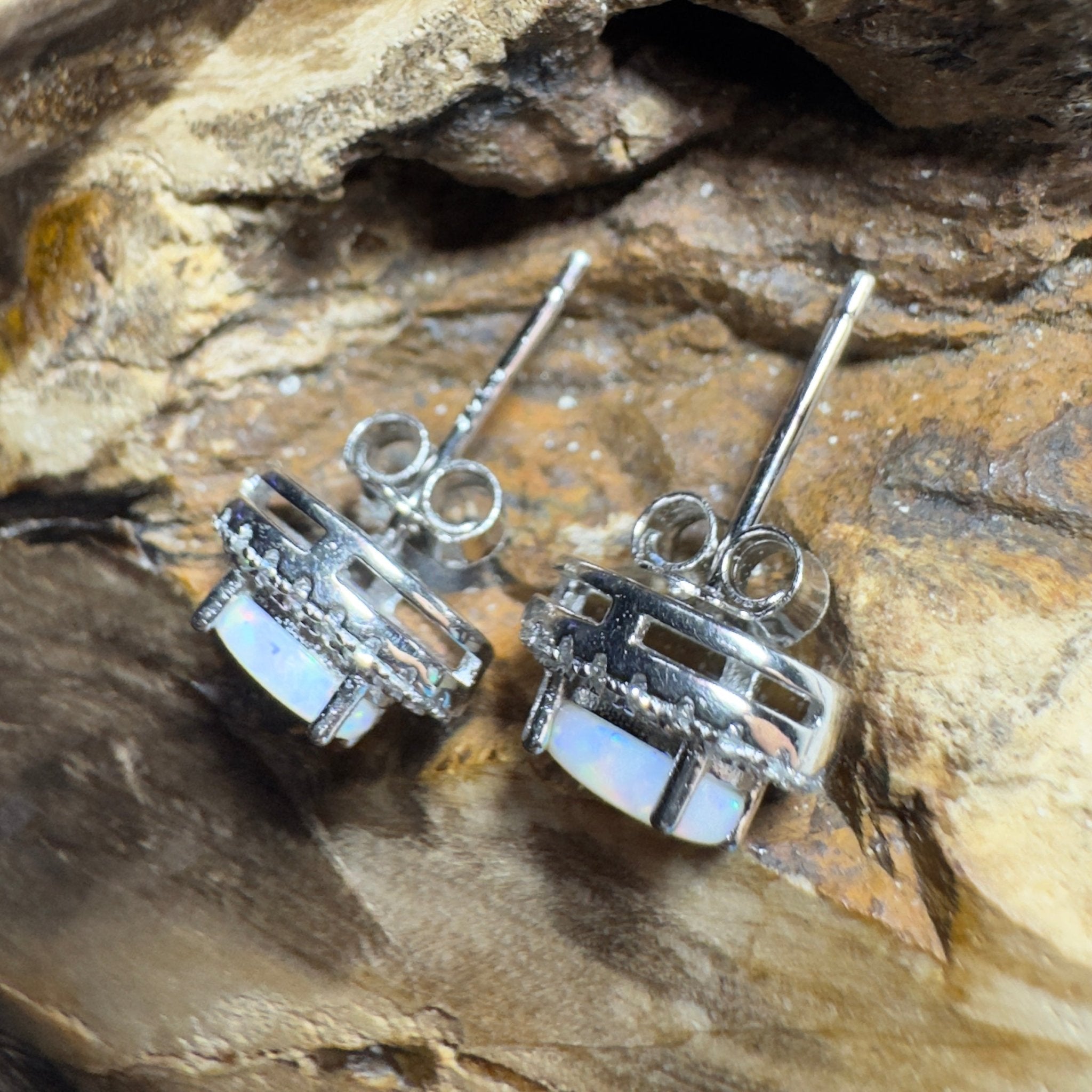 0.6ct Coober Pedy Opal Earrings ~ 'The Glass House Glitz' | 925 Sterling Silver | Solid Australian Opal