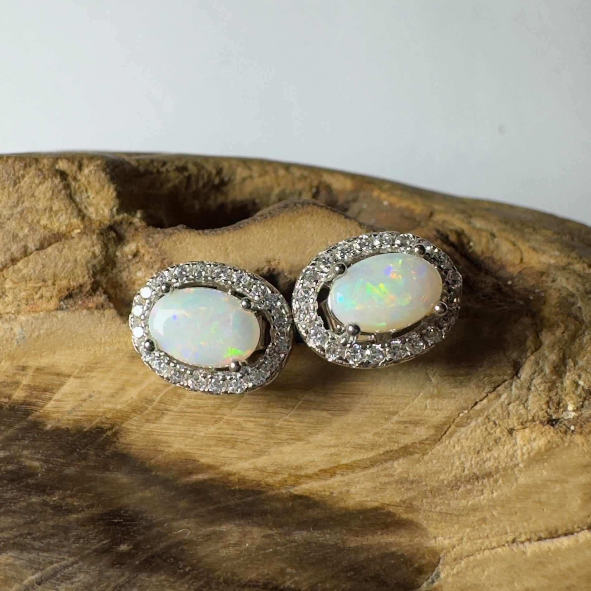 0.6ct Coober Pedy Opal Earrings ~ 'The Glass House Glitz' | 925 Sterling Silver | Solid Australian Opal