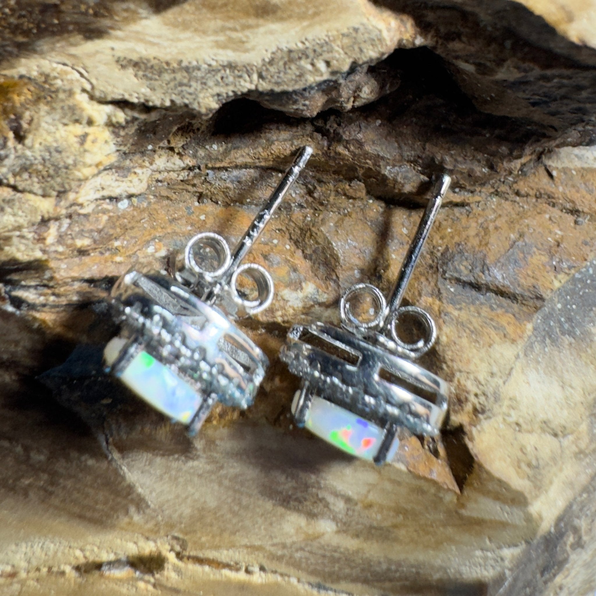 0.6ct Coober Pedy Opal Earrings ~ 'The Glass House Glitz' | 925 Sterling Silver | Solid Australian Opal