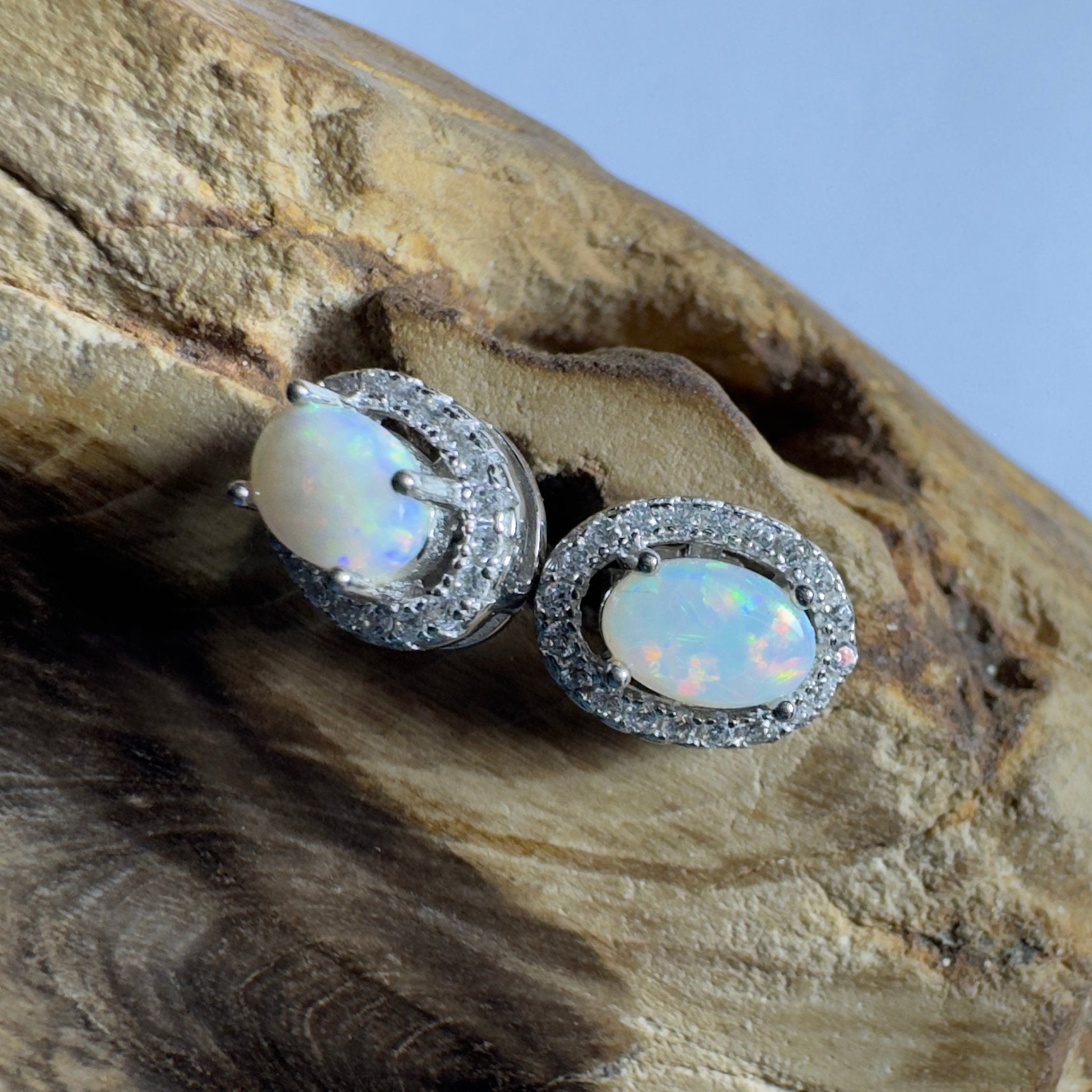 0.6ct Coober Pedy Opal Earrings ~ 'The Glass House Glitz' | 925 Sterling Silver | Solid Australian Opal