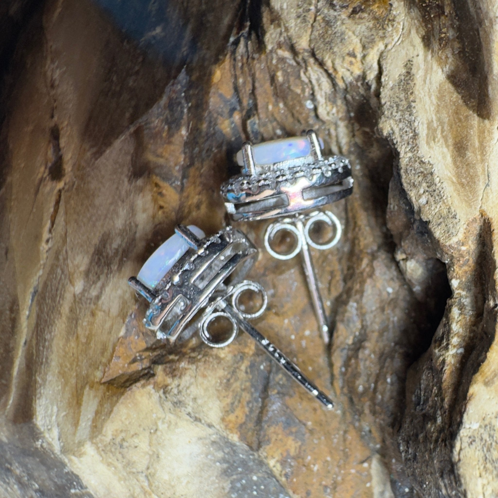 0.6ct Coober Pedy Opal Earrings ~ 'The Lacepede Loop' | 925 Sterling Silver | Solid Australian Opal
