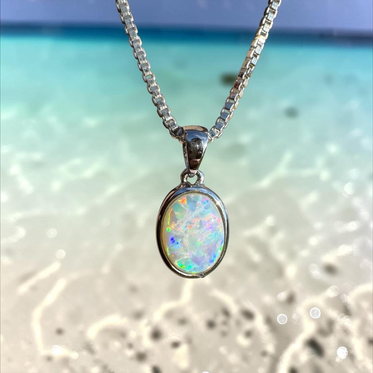 0.6ct Coober Pedy Opal Pendant Necklace ~ 'Ben Lomond Glow' | 14ct White Gold | Solid Australian Opal