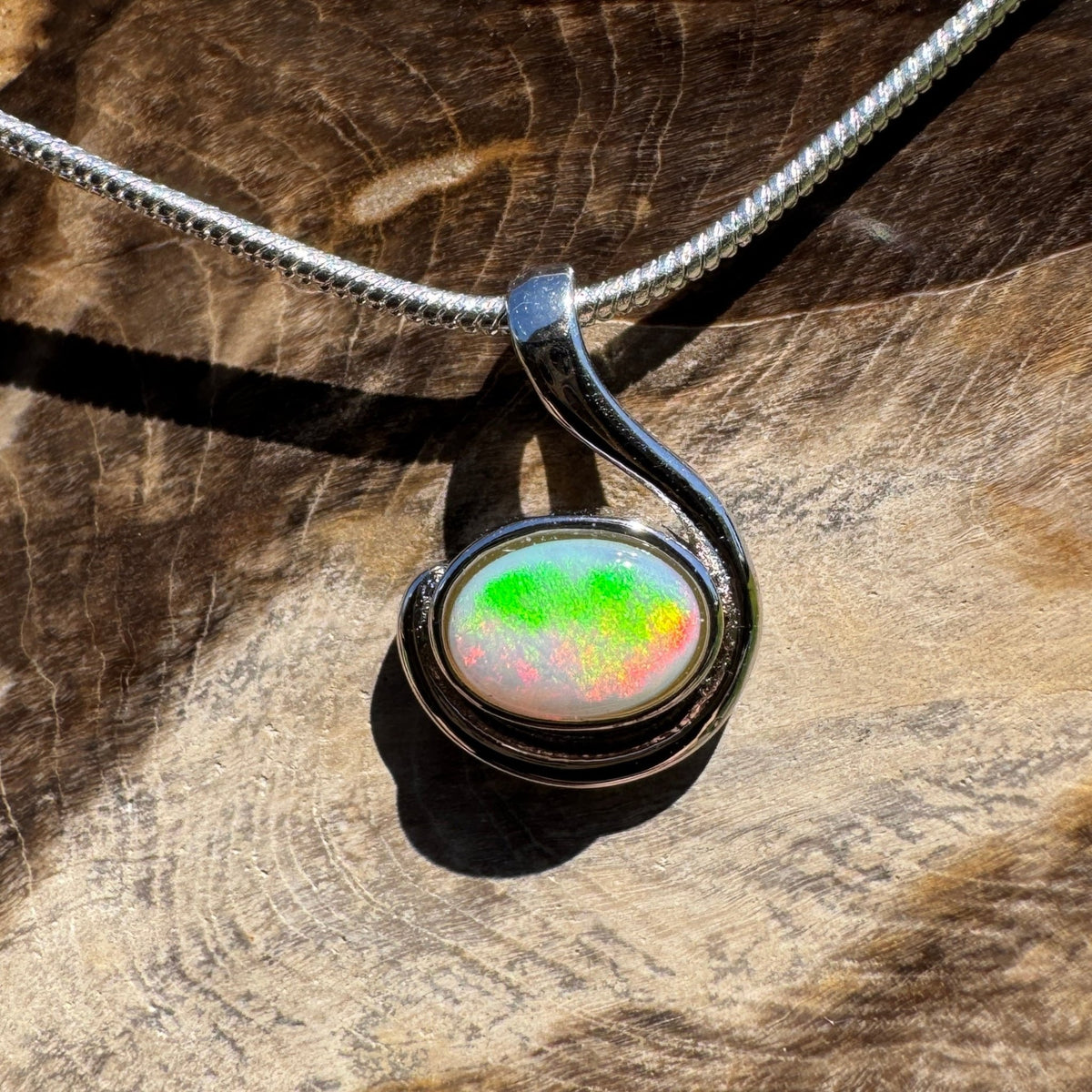 0.6ct Coober Pedy Opal Pendant Necklace ~ 'Glendambo Gleam' | 925 Sterling Silver | Solid Australian Opal