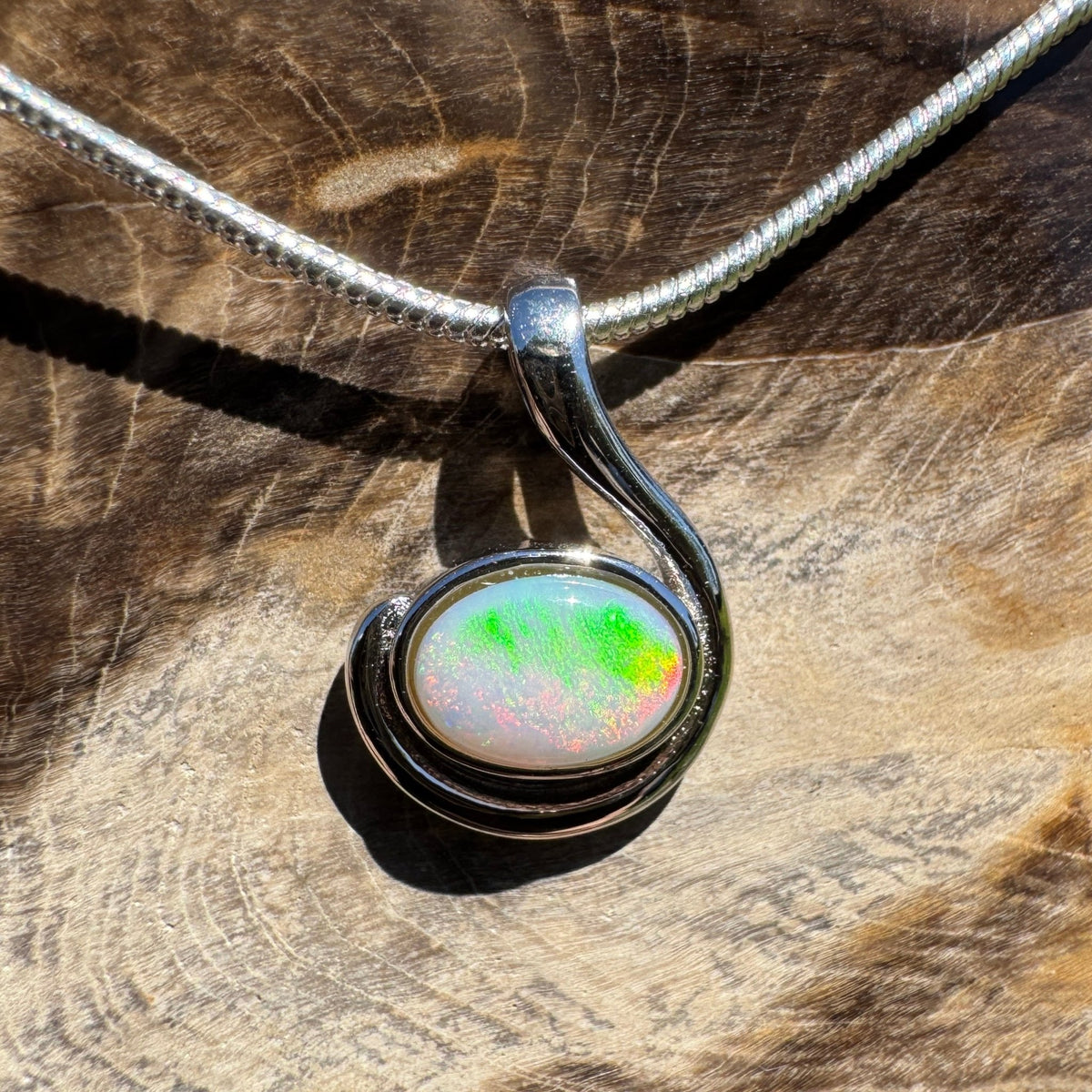 0.6ct Coober Pedy Opal Pendant Necklace ~ 'Glendambo Gleam' | 925 Sterling Silver | Solid Australian Opal