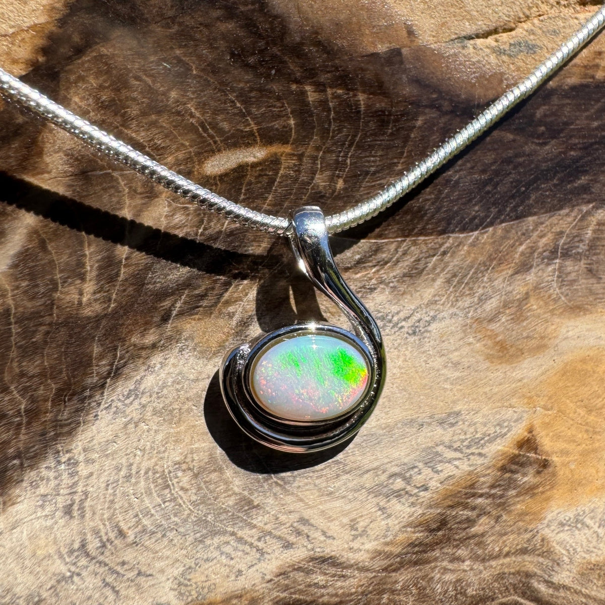 0.6ct Coober Pedy Opal Pendant Necklace ~ 'Glendambo Gleam' | 925 Sterling Silver | Solid Australian Opal