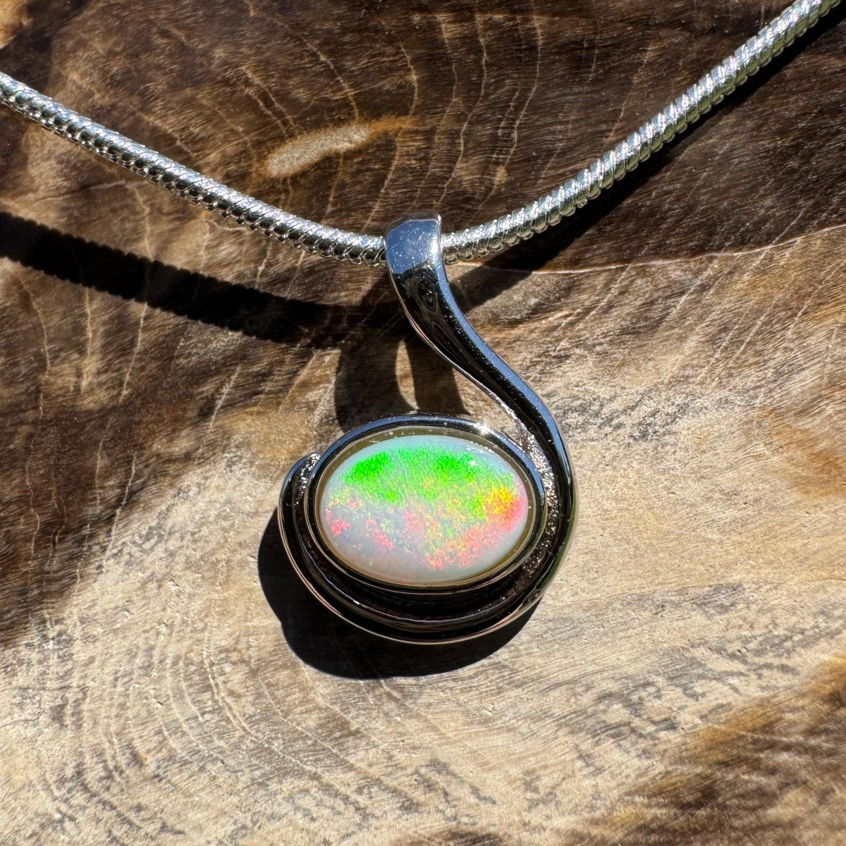 0.6ct Coober Pedy Opal Pendant Necklace ~ 'Glendambo Gleam' | 925 Sterling Silver | Solid Australian Opal