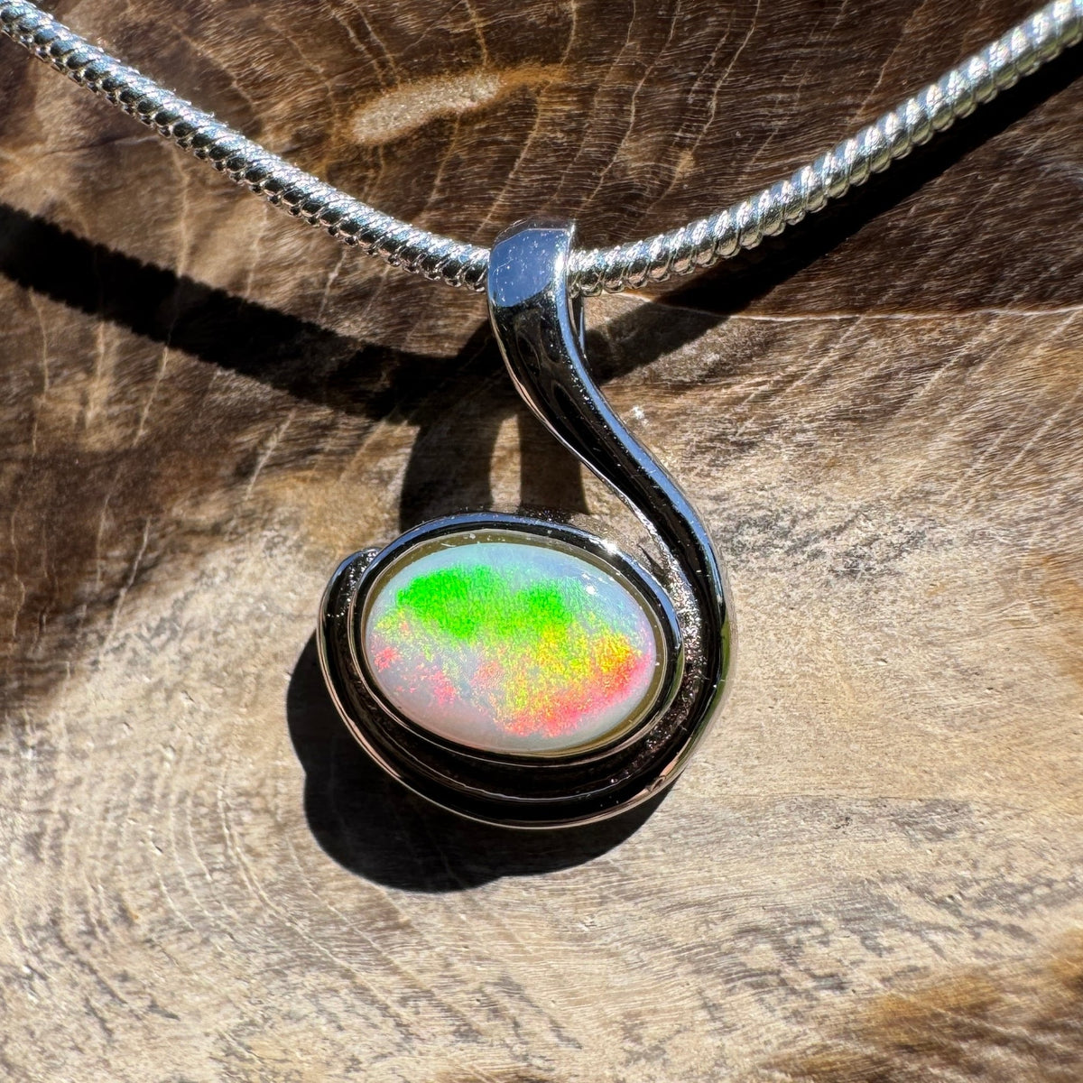0.6ct Coober Pedy Opal Pendant Necklace ~ 'Glendambo Gleam' | 925 Sterling Silver | Solid Australian Opal