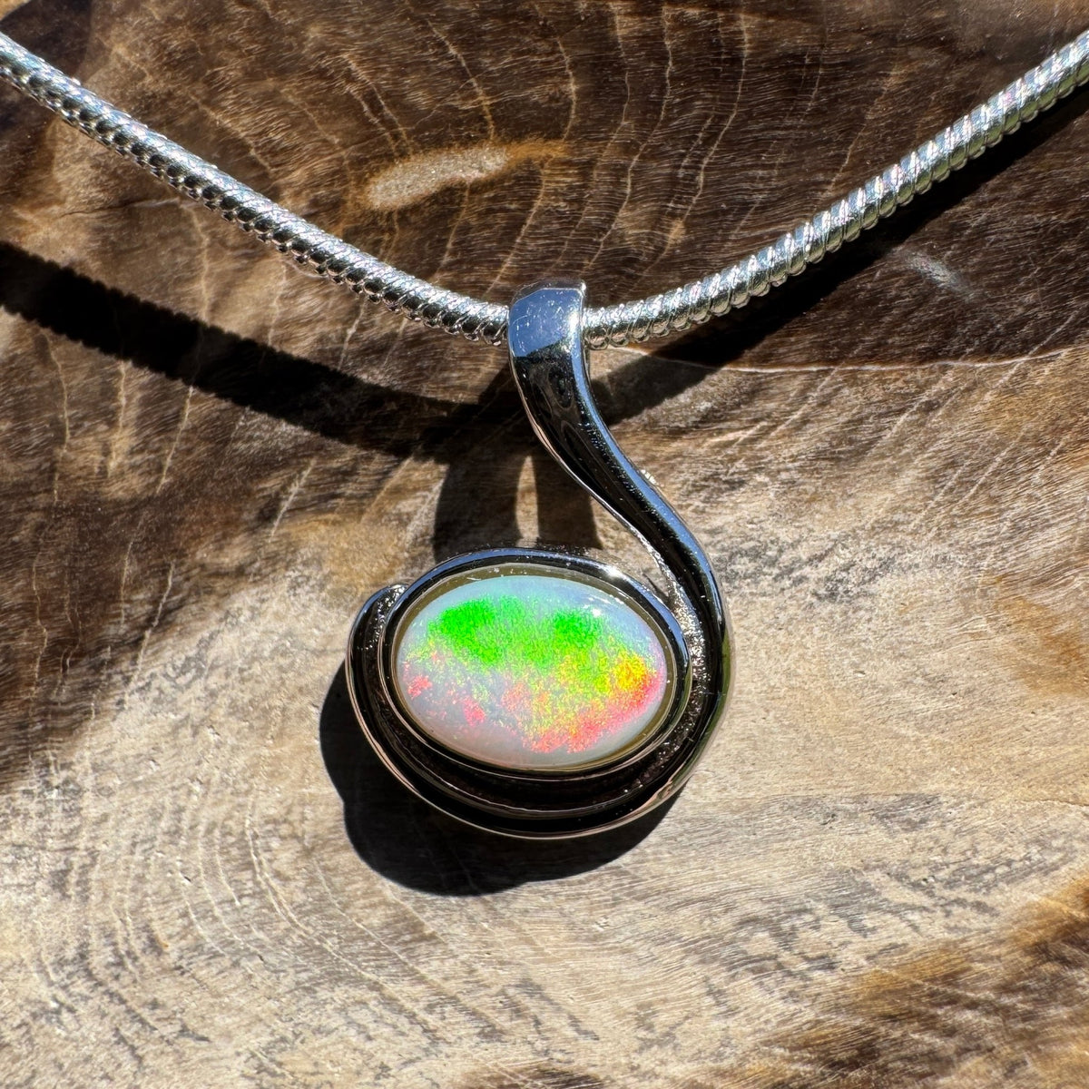 0.6ct Coober Pedy Opal Pendant Necklace ~ 'Glendambo Gleam' | 925 Sterling Silver | Solid Australian Opal