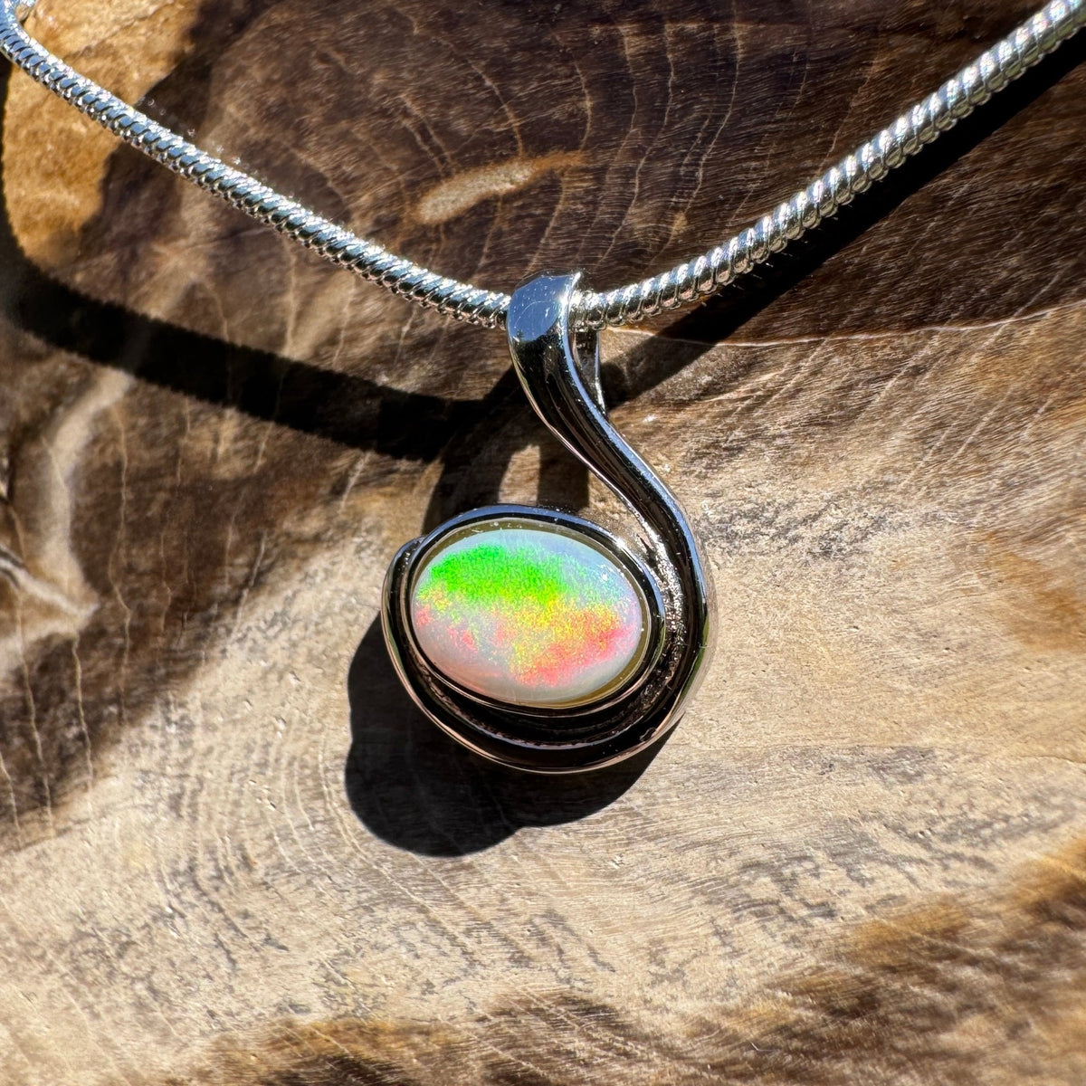 0.6ct Coober Pedy Opal Pendant Necklace ~ 'Glendambo Gleam' | 925 Sterling Silver | Solid Australian Opal