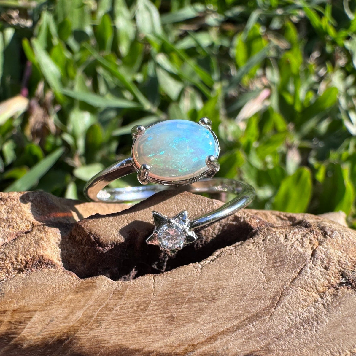 0.6ct Lightning Ridge Opal & Cubic Zirconia Ring ~ 'Wollombi Valley Blues' | 925 Sterling Silver | Solid Australian Opal