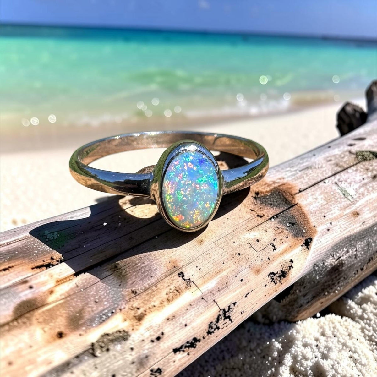 0.6ct Lightning Ridge Opal Ring ~ 'Barraba Blue' | 925 Sterling Silver | Solid Australian Opal