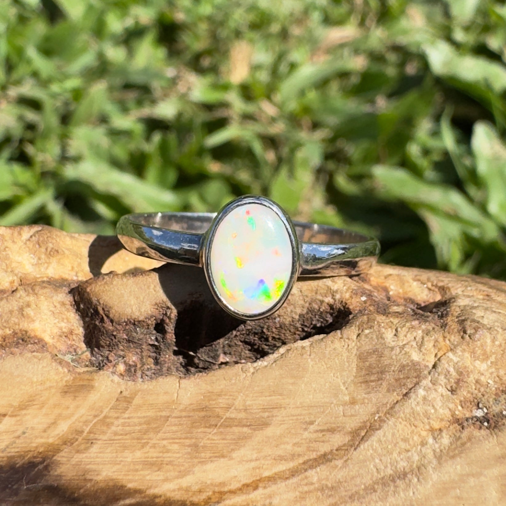 0.6ct Lightning Ridge Opal Ring ~ 'Lightning Flash' | 925 Sterling Silver | Solid Australian Opal