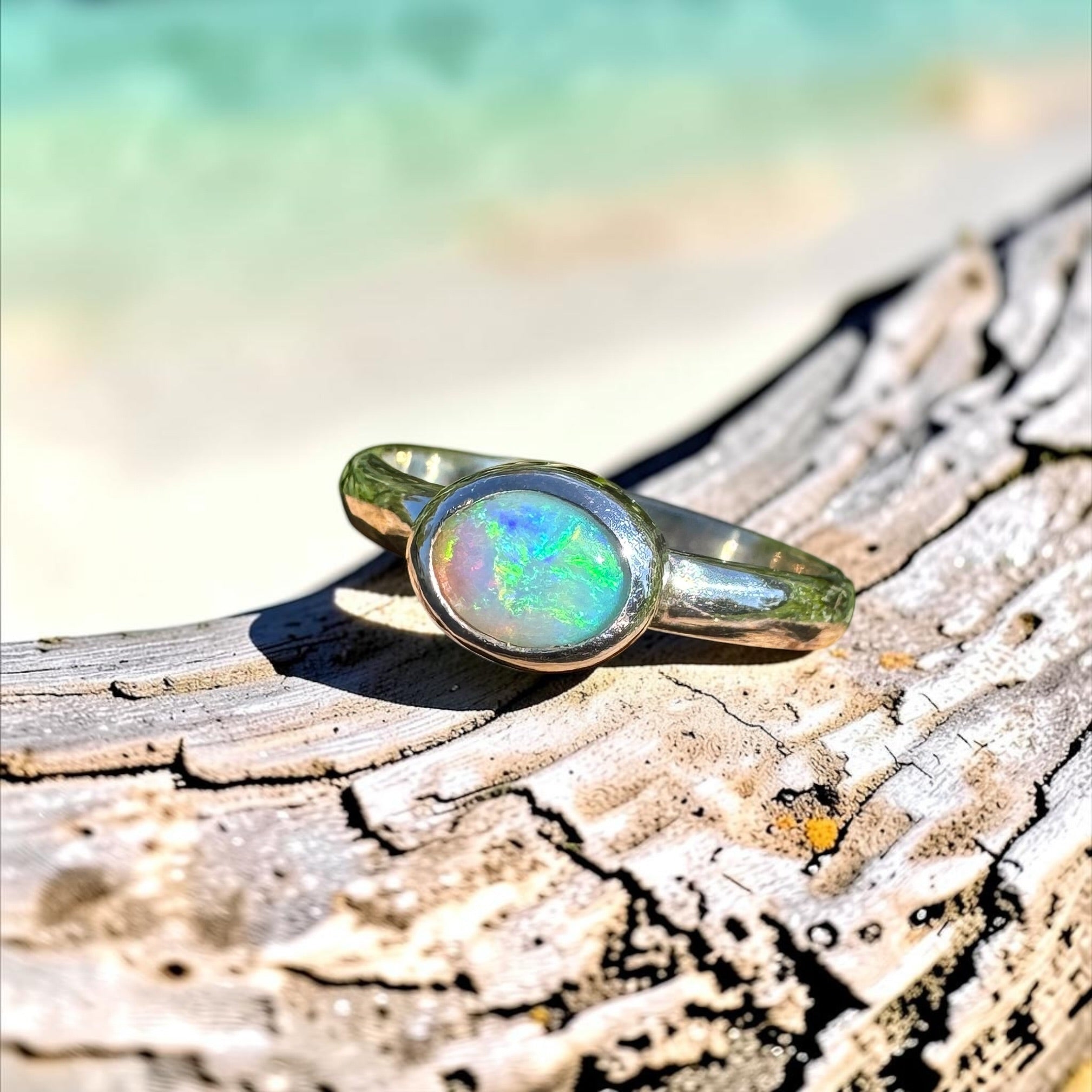 0.6ct Lightning Ridge Opal Ring ~ 'Lord Howe Shallows' | 925 Sterling Silver | Solid Australian Opal