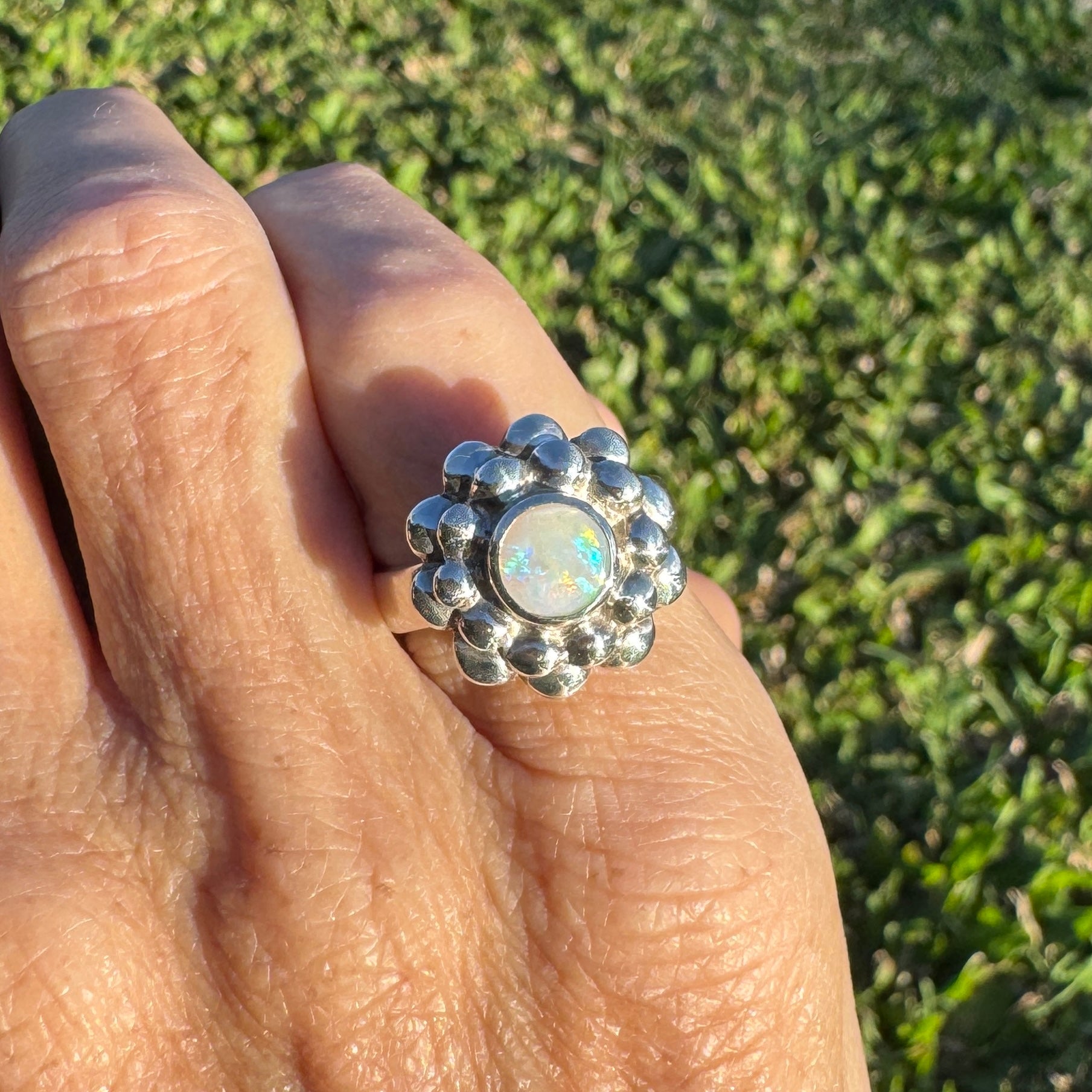 0.6ct Lightning Ridge Opal Ring ~ 'Moonlit Bloom' | 925 Sterling Silver | Solid Australian Opal
