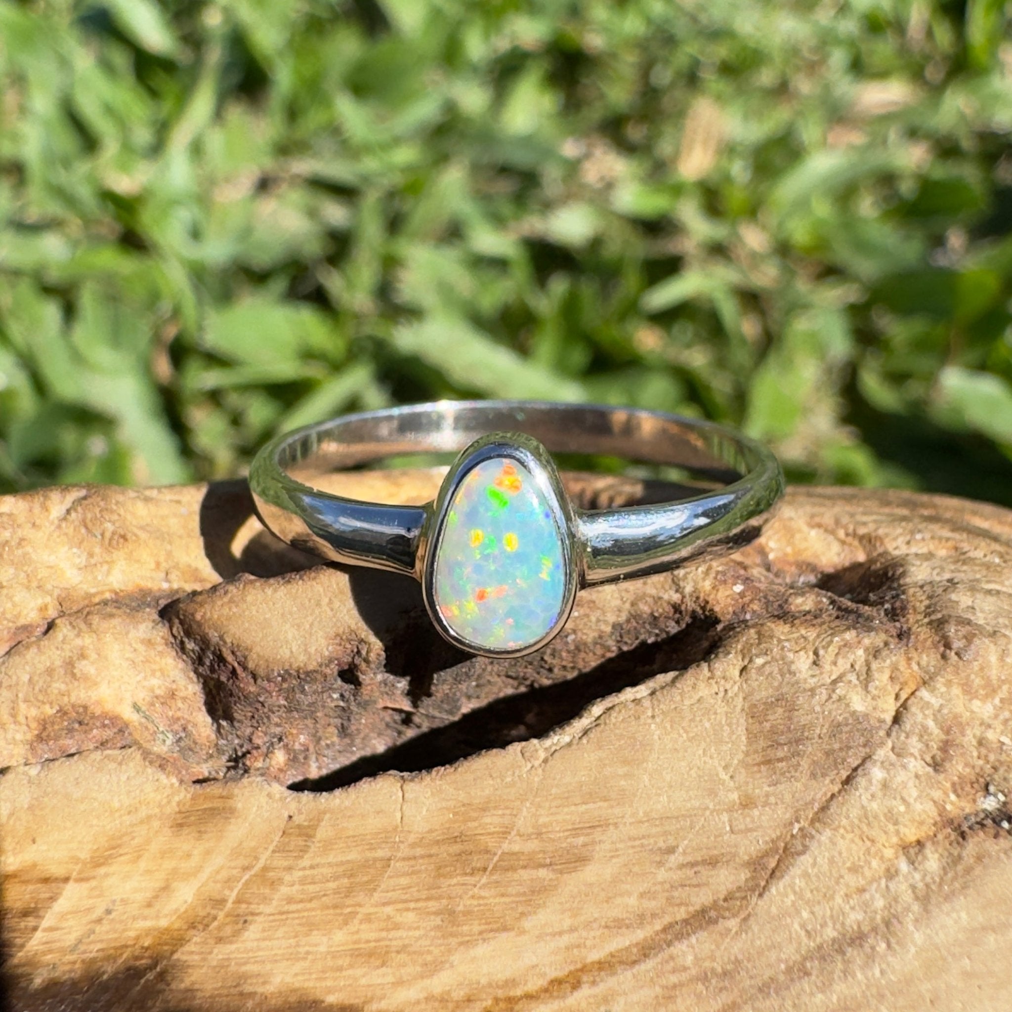 0.6ct Lightning Ridge Opal Ring ~ 'Nullarbor Aurora' | 925 Sterling Silver | Solid Australian Opal