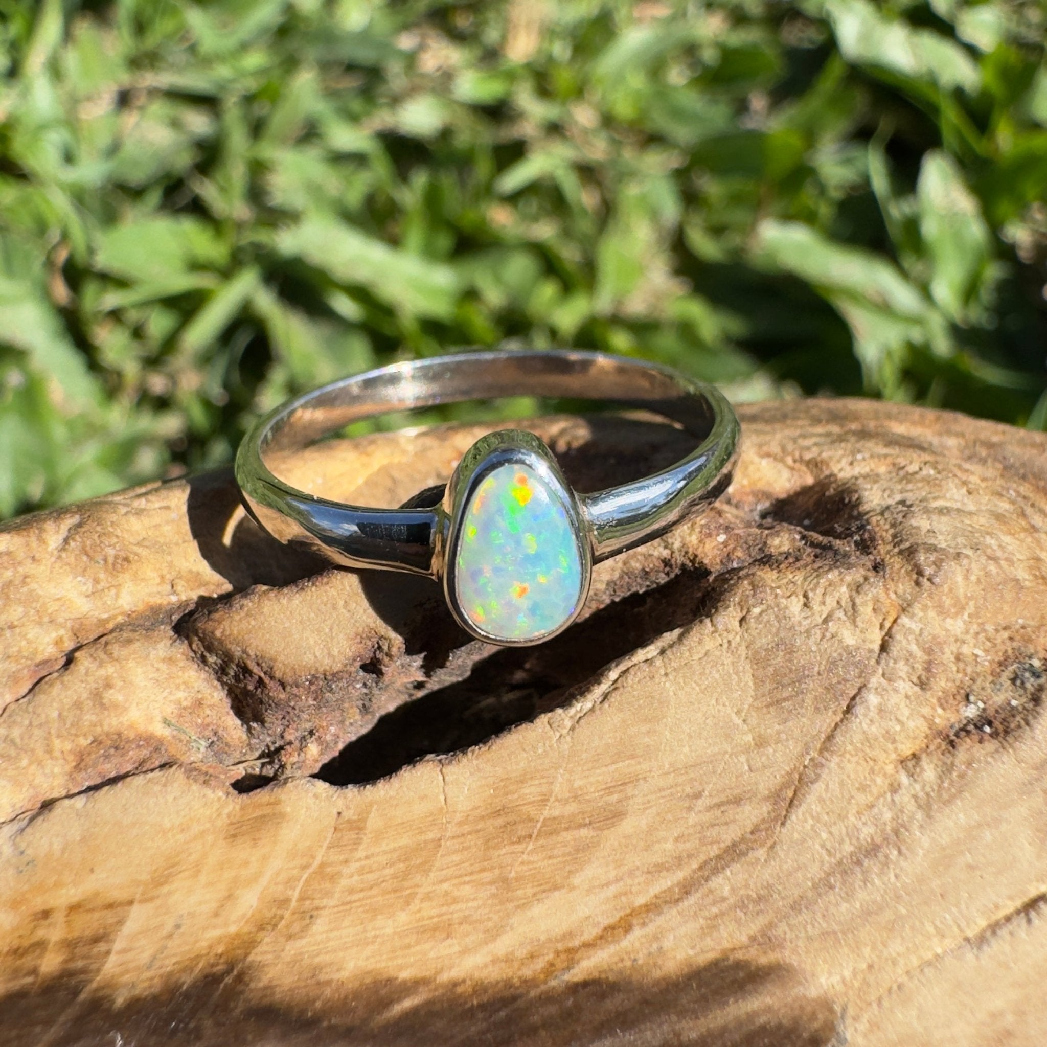 0.6ct Lightning Ridge Opal Ring ~ 'Nullarbor Aurora' | 925 Sterling Silver | Solid Australian Opal