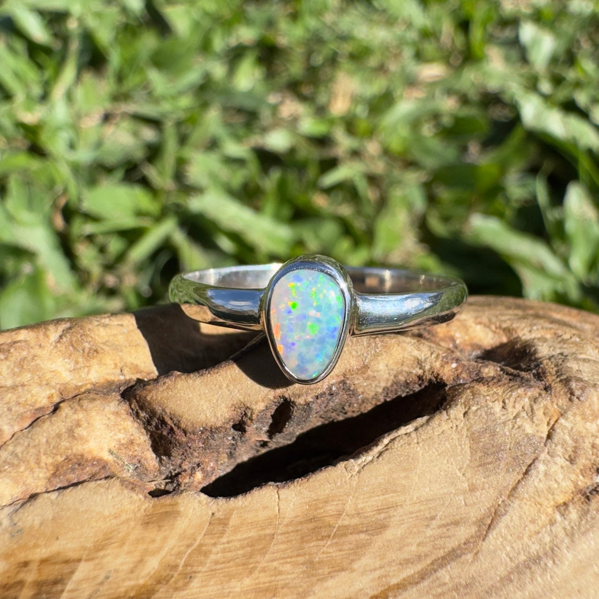 0.6ct Lightning Ridge Opal Ring ~ 'Nullarbor Aurora' | 925 Sterling Silver | Solid Australian Opal