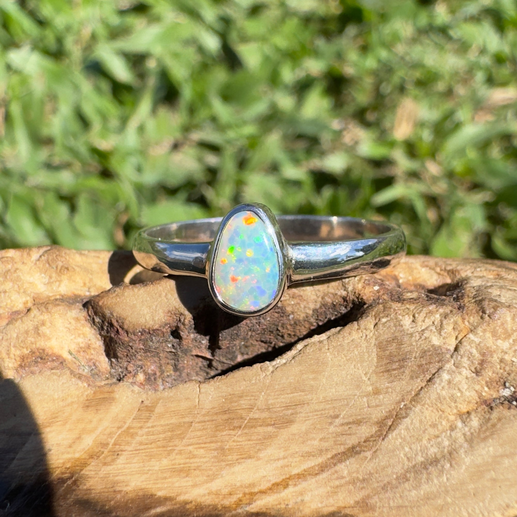 0.6ct Lightning Ridge Opal Ring ~ 'Nullarbor Aurora' | 925 Sterling Silver | Solid Australian Opal