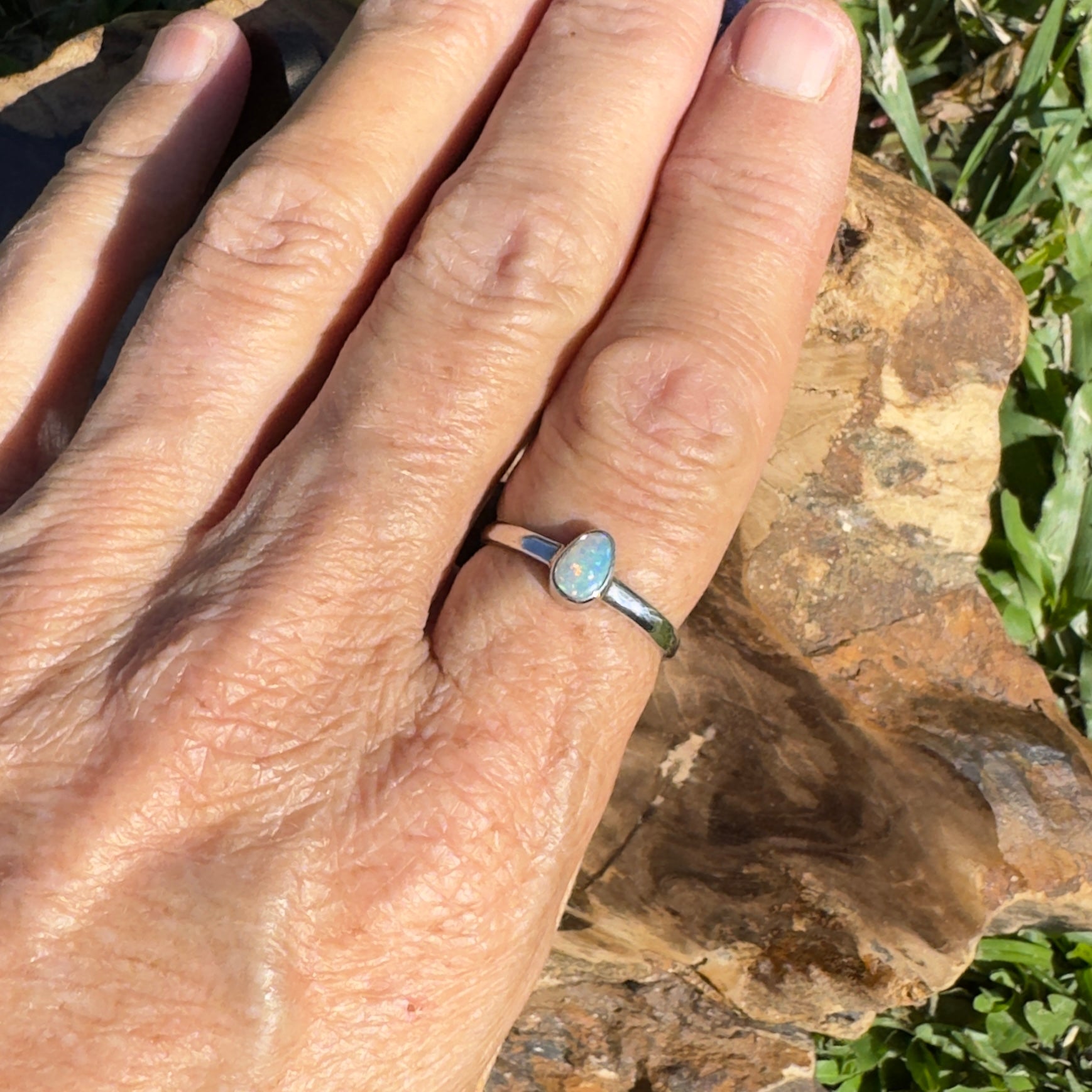 0.6ct Lightning Ridge Opal Ring ~ 'Nullarbor Aurora' | 925 Sterling Silver | Solid Australian Opal