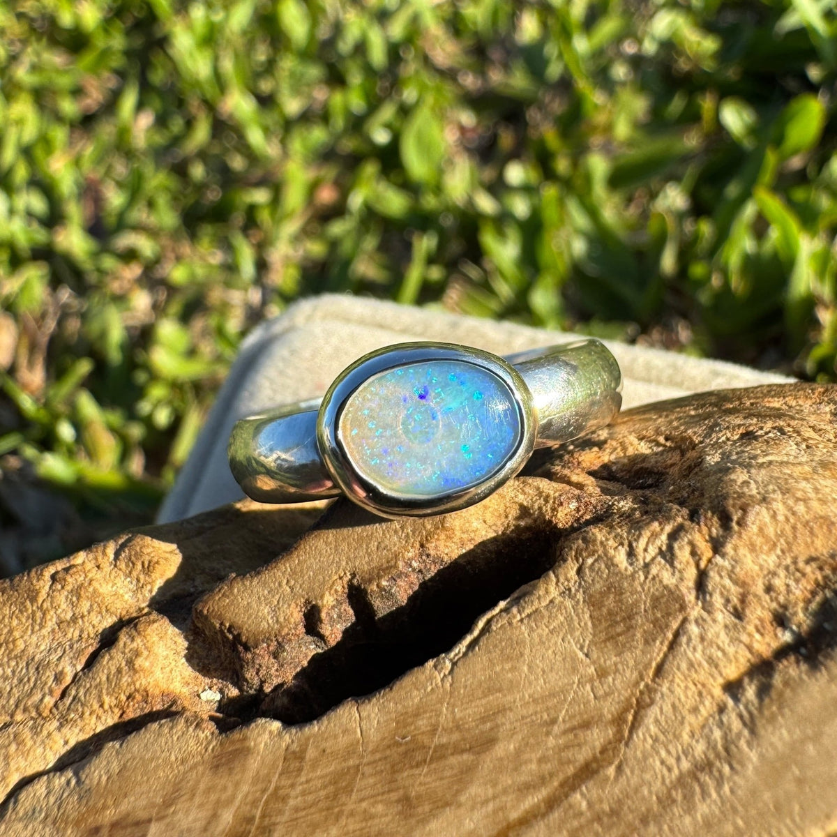0.6ct Lightning Ridge Opal Ring ~ 'Otway Deep' | 925 Sterling Silver | Solid Australian Opal