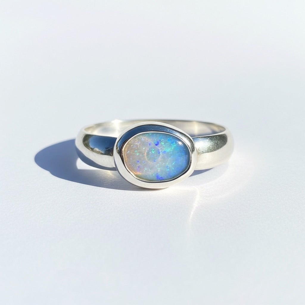 0.6ct Lightning Ridge Opal Ring ~ 'Otway Deep' | 925 Sterling Silver | Solid Australian Opal