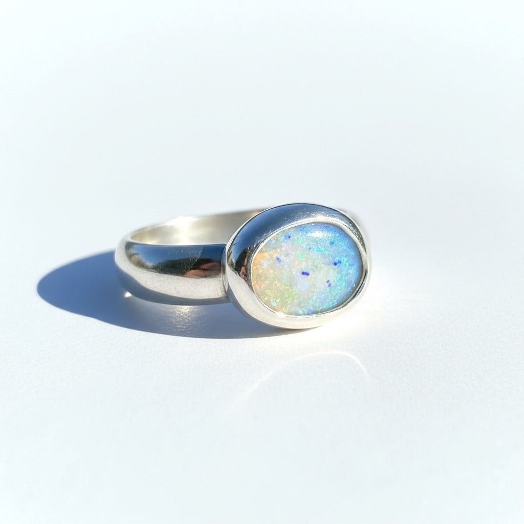 0.6ct Lightning Ridge Opal Ring ~ 'Otway Deep' | 925 Sterling Silver | Solid Australian Opal