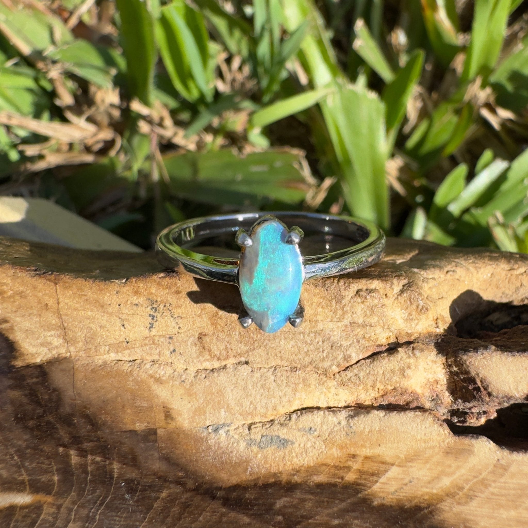 0.6ct Lightning Ridge Opal Ring ~ 'Wanda Beach Blues' | 925 Sterling Silver | Solid Australian Opal