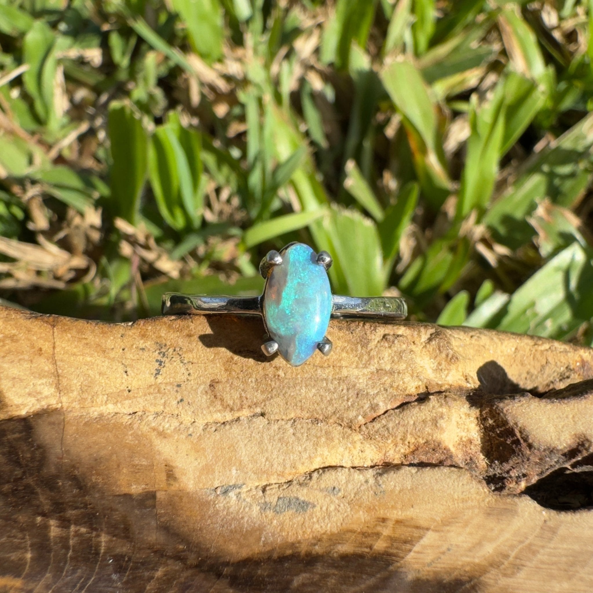 0.6ct Lightning Ridge Opal Ring ~ 'Wanda Beach Blues' | 925 Sterling Silver | Solid Australian Opal