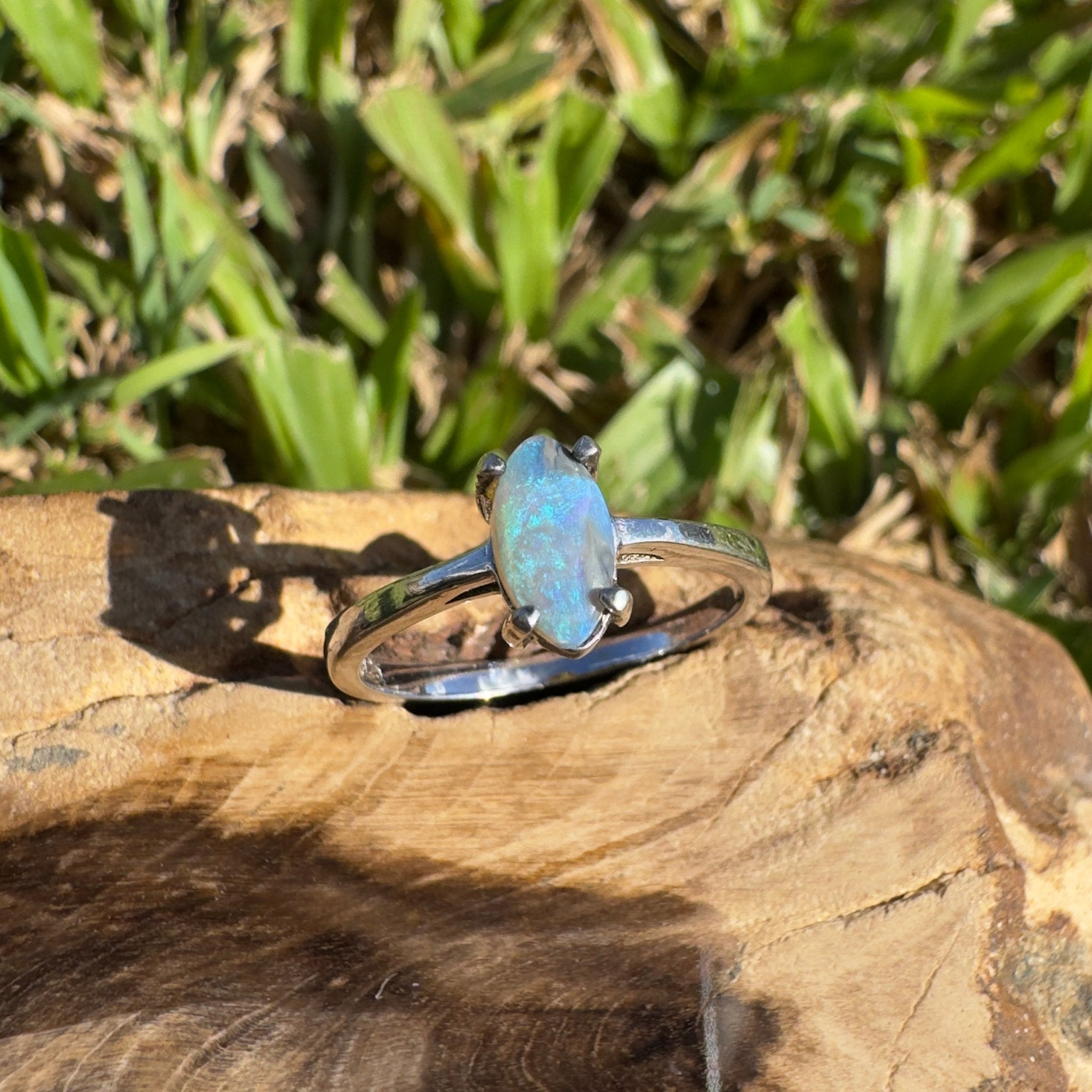 0.6ct Lightning Ridge Opal Ring ~ 'Wanda Beach Blues' | 925 Sterling Silver | Solid Australian Opal