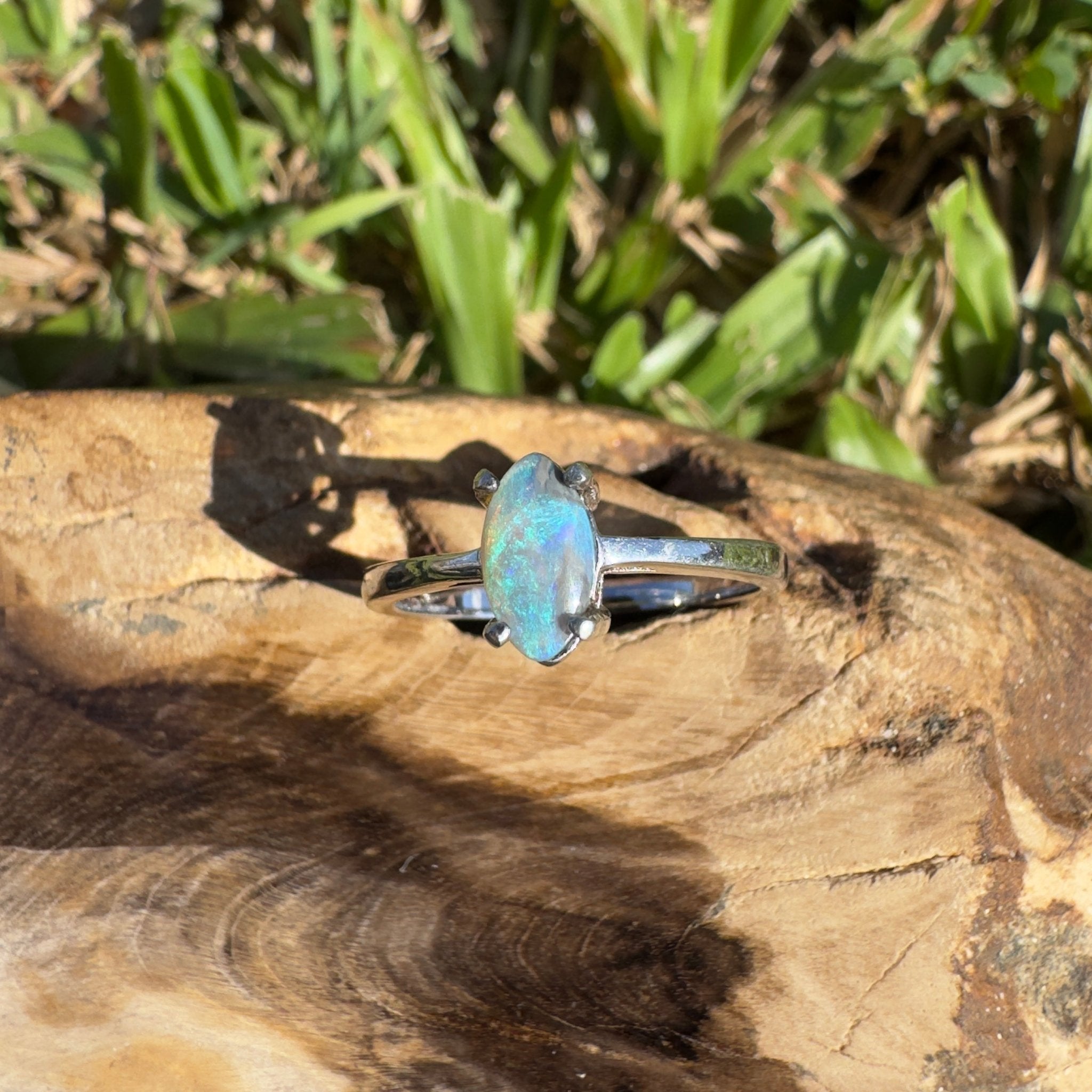 0.6ct Lightning Ridge Opal Ring ~ 'Wanda Beach Blues' | 925 Sterling Silver | Solid Australian Opal