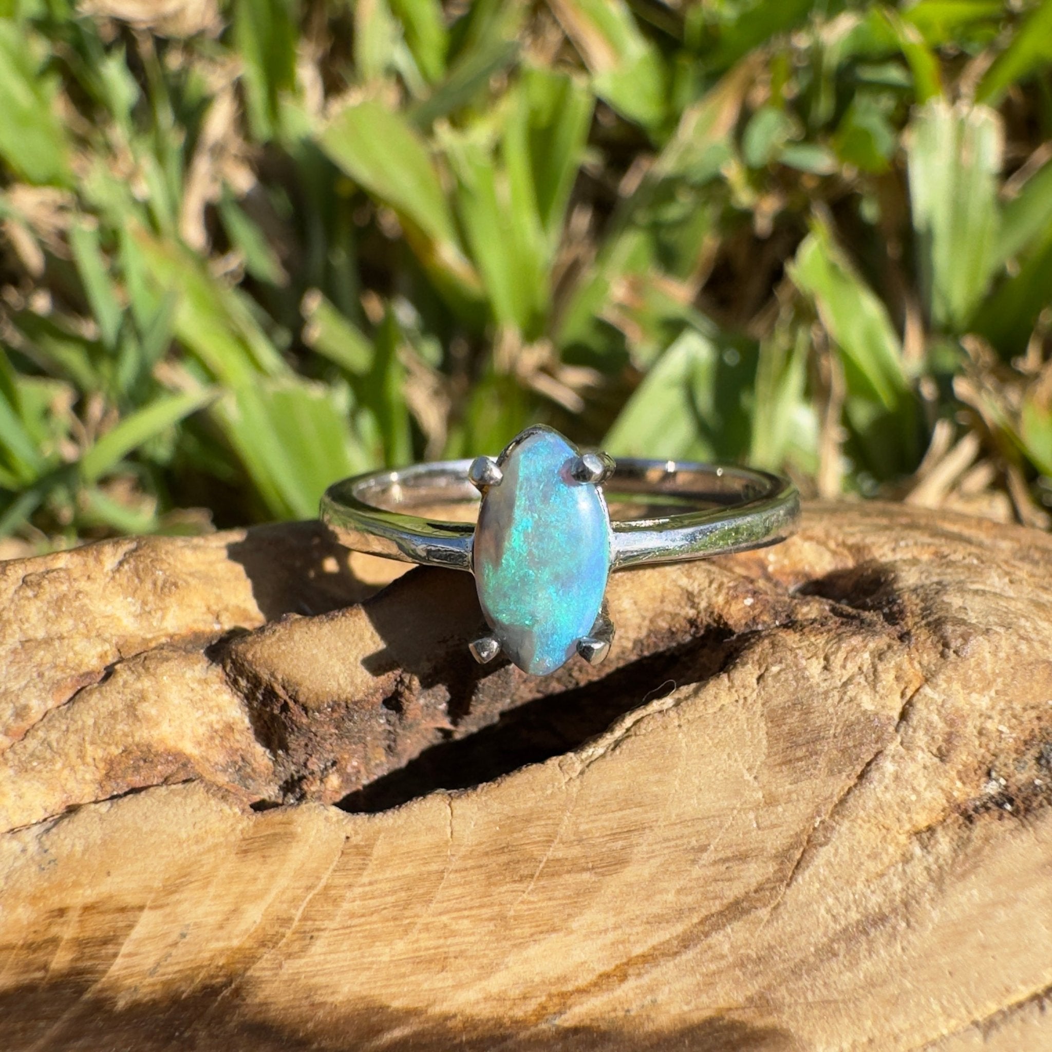 0.6ct Lightning Ridge Opal Ring ~ 'Wanda Beach Blues' | 925 Sterling Silver | Solid Australian Opal