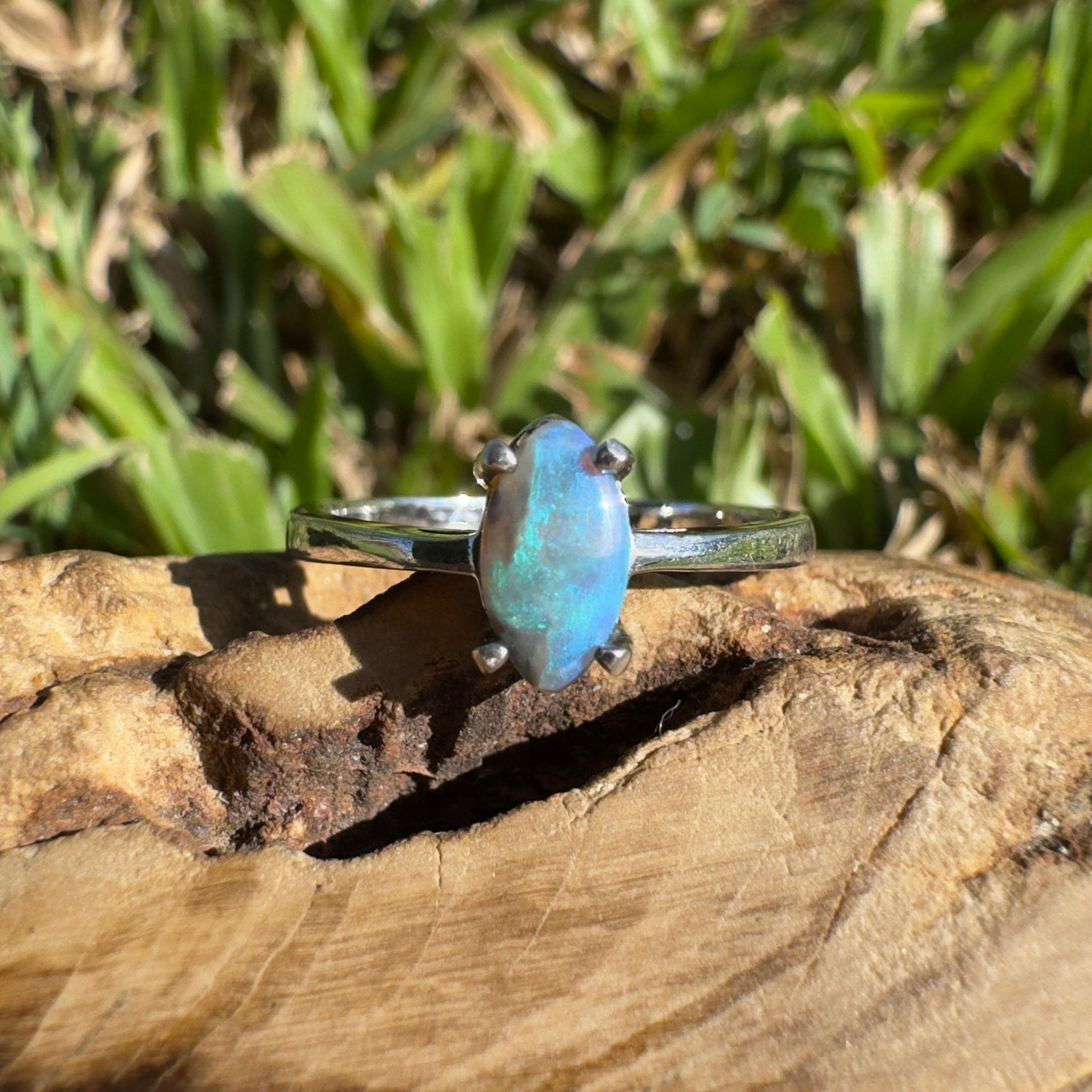 0.6ct Lightning Ridge Opal Ring ~ 'Wanda Beach Blues' | 925 Sterling Silver | Solid Australian Opal