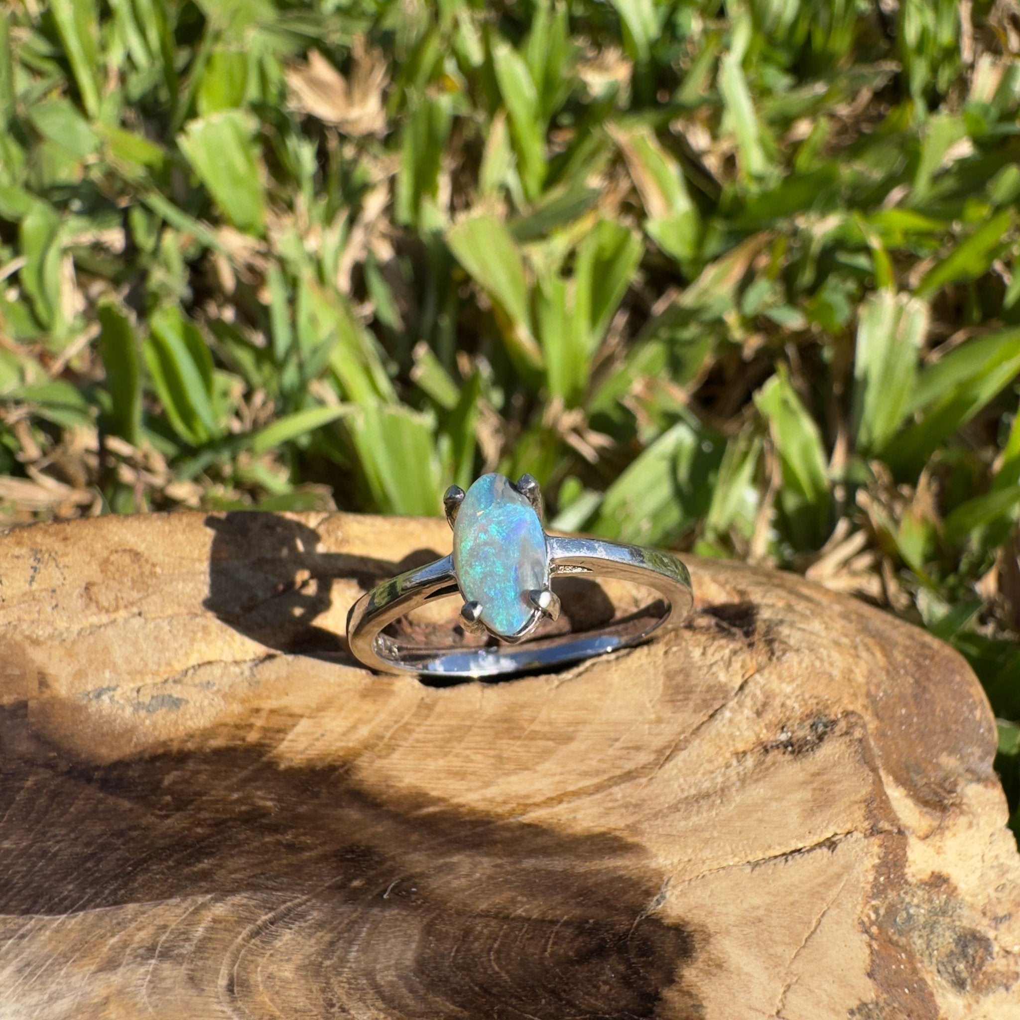 0.6ct Lightning Ridge Opal Ring ~ 'Wanda Beach Blues' | 925 Sterling Silver | Solid Australian Opal