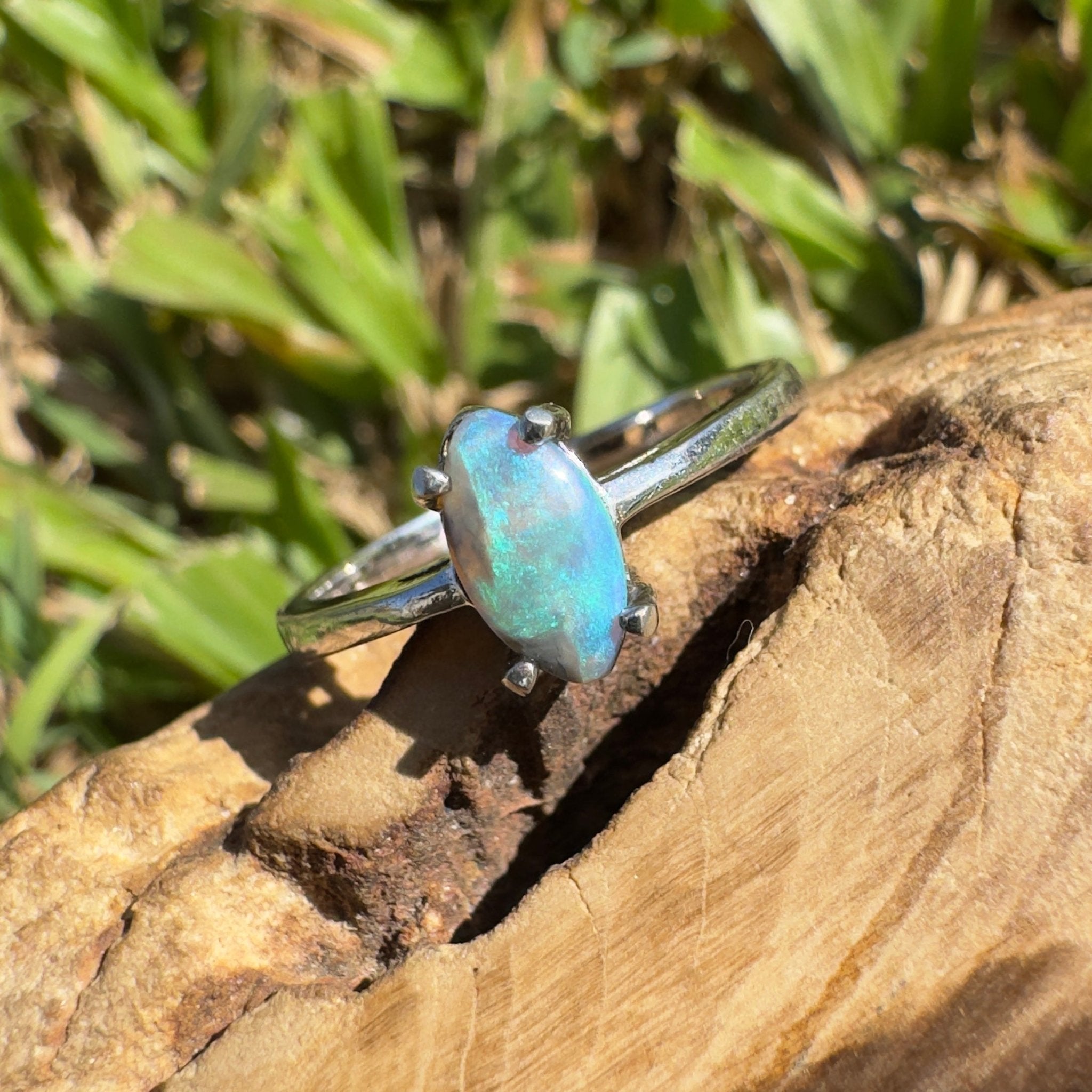 0.6ct Lightning Ridge Opal Ring ~ 'Wanda Beach Blues' | 925 Sterling Silver | Solid Australian Opal