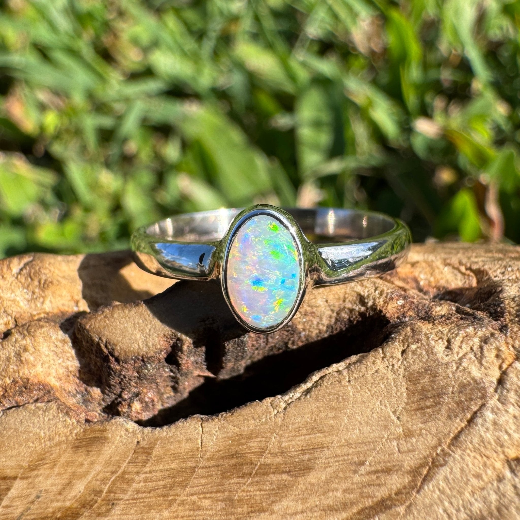 0.6ct Lightning Ridge Opal Ring ~ 'Wineglass Bay Glow' | 925 Sterling Silver | Solid Australian Opal