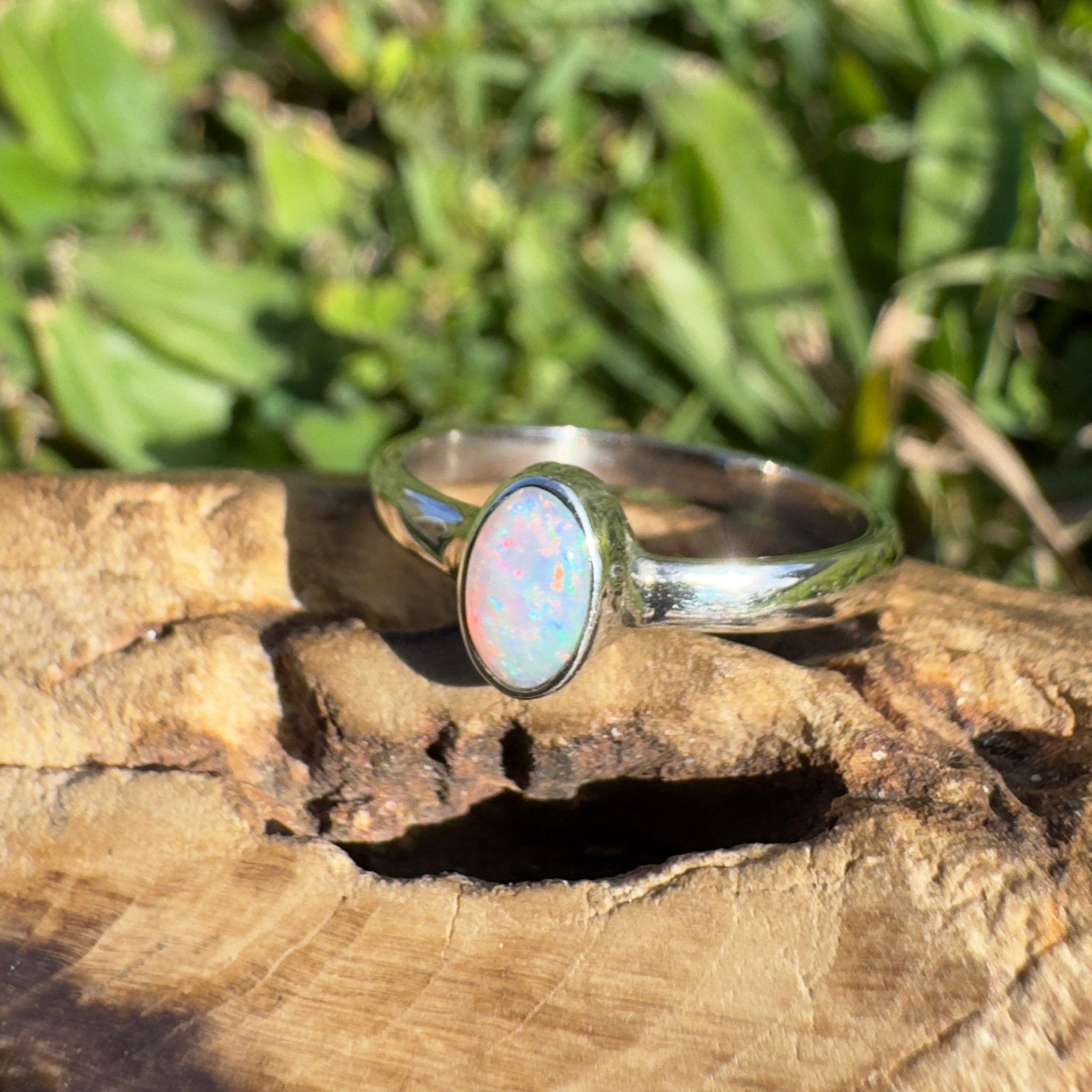 0.6ct Lightning Ridge Opal Ring ~ 'Wineglass Bay Glow' | 925 Sterling Silver | Solid Australian Opal