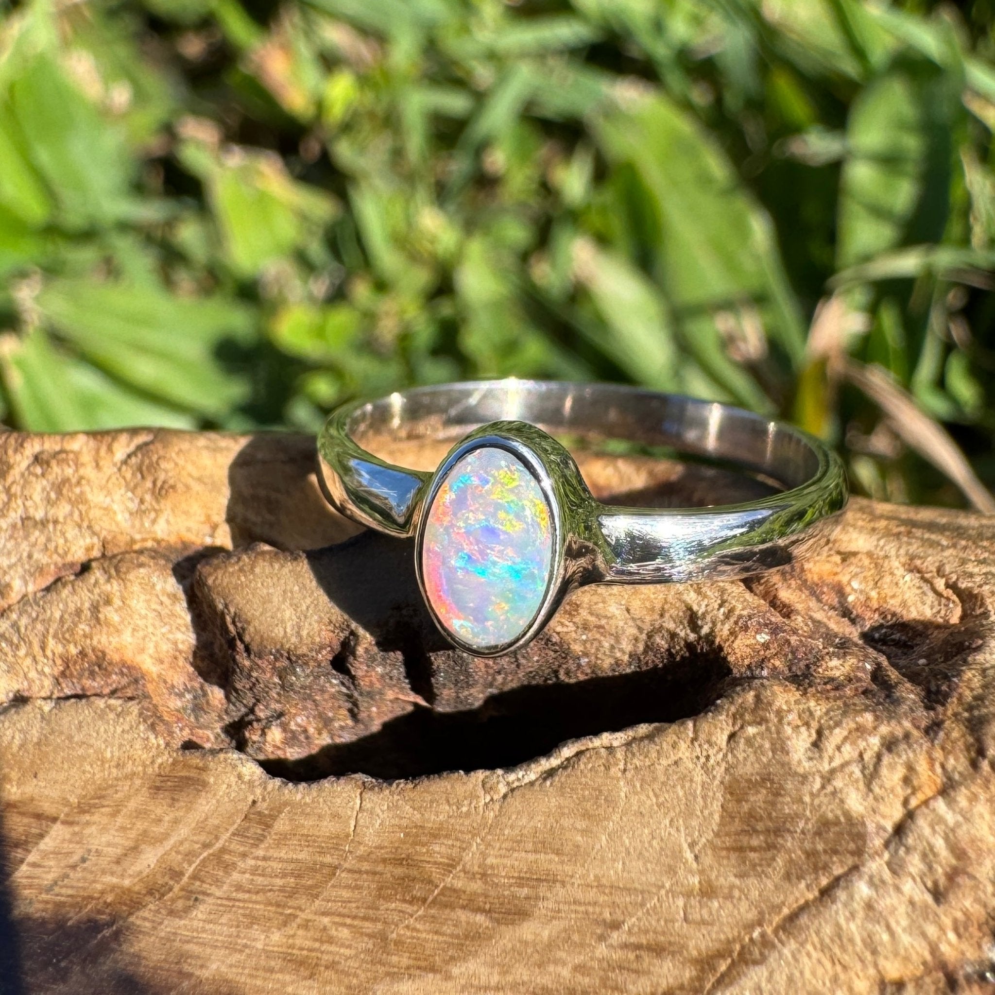 0.6ct Lightning Ridge Opal Ring ~ 'Wineglass Bay Glow' | 925 Sterling Silver | Solid Australian Opal