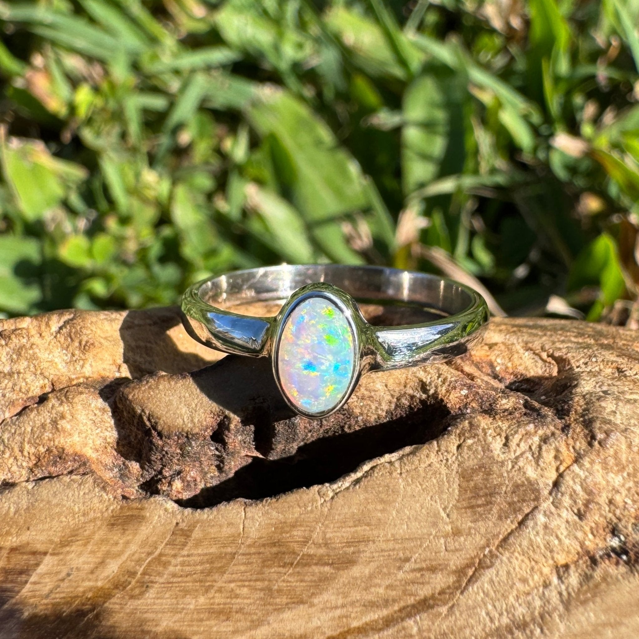 0.6ct Lightning Ridge Opal Ring ~ 'Wineglass Bay Glow' | 925 Sterling Silver | Solid Australian Opal