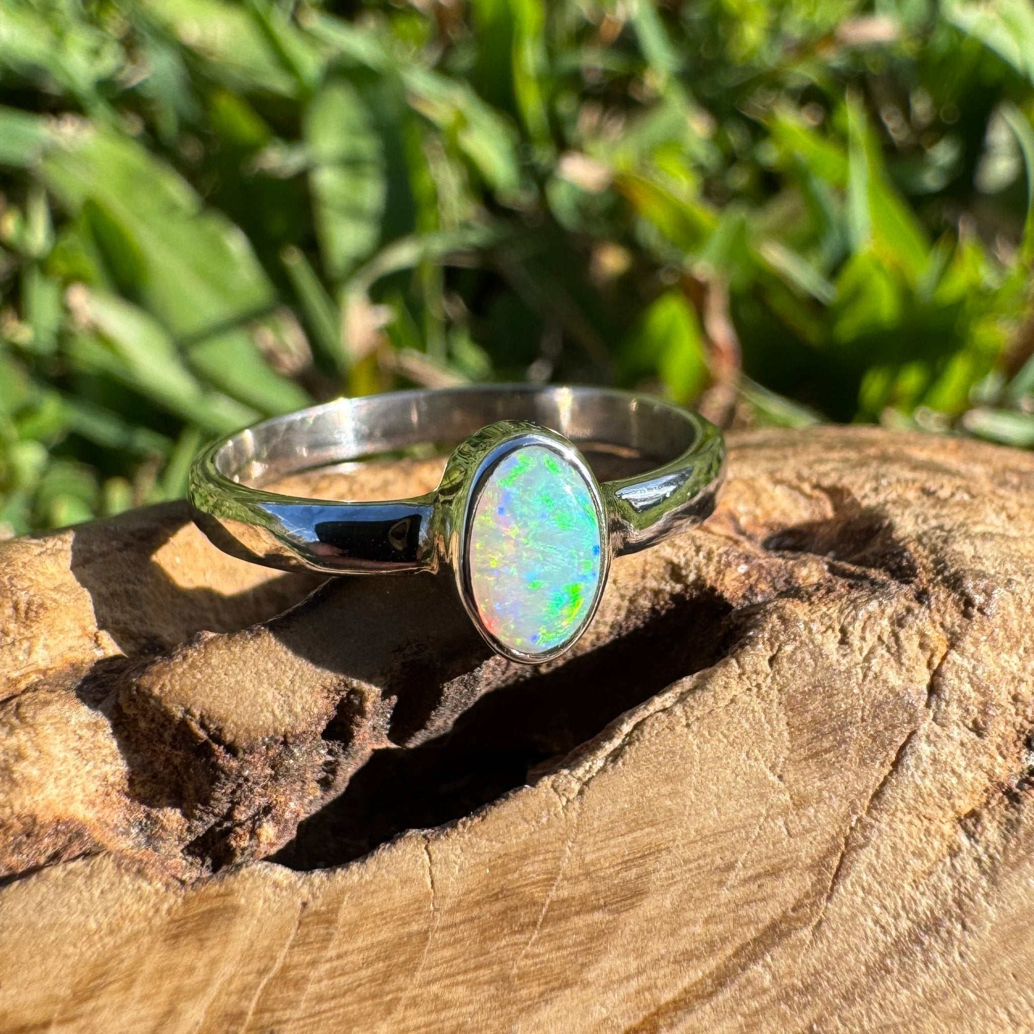 0.6ct Lightning Ridge Opal Ring ~ 'Wineglass Bay Glow' | 925 Sterling Silver | Solid Australian Opal