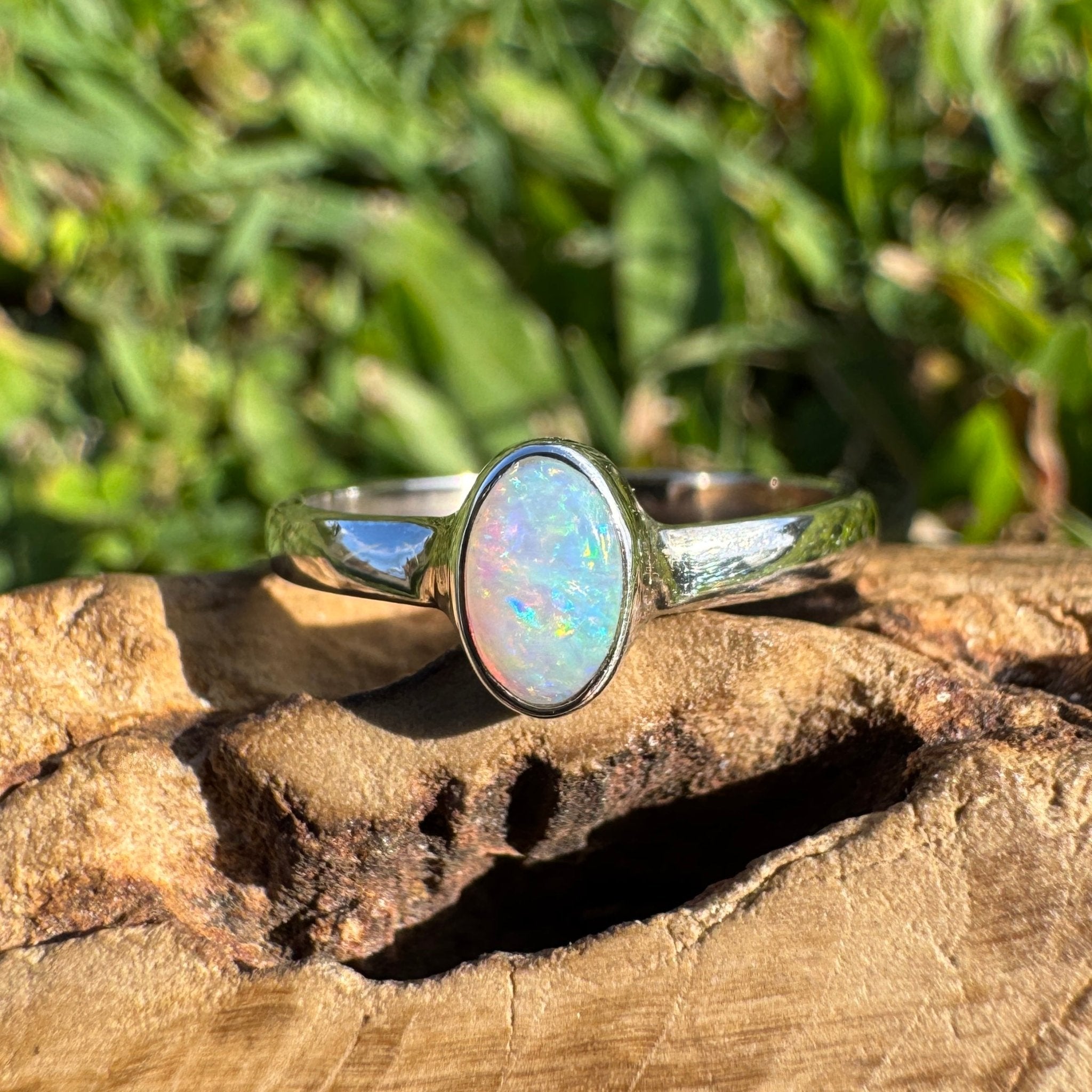 0.6ct Lightning Ridge Opal Ring ~ 'Wineglass Bay Glow' | 925 Sterling Silver | Solid Australian Opal