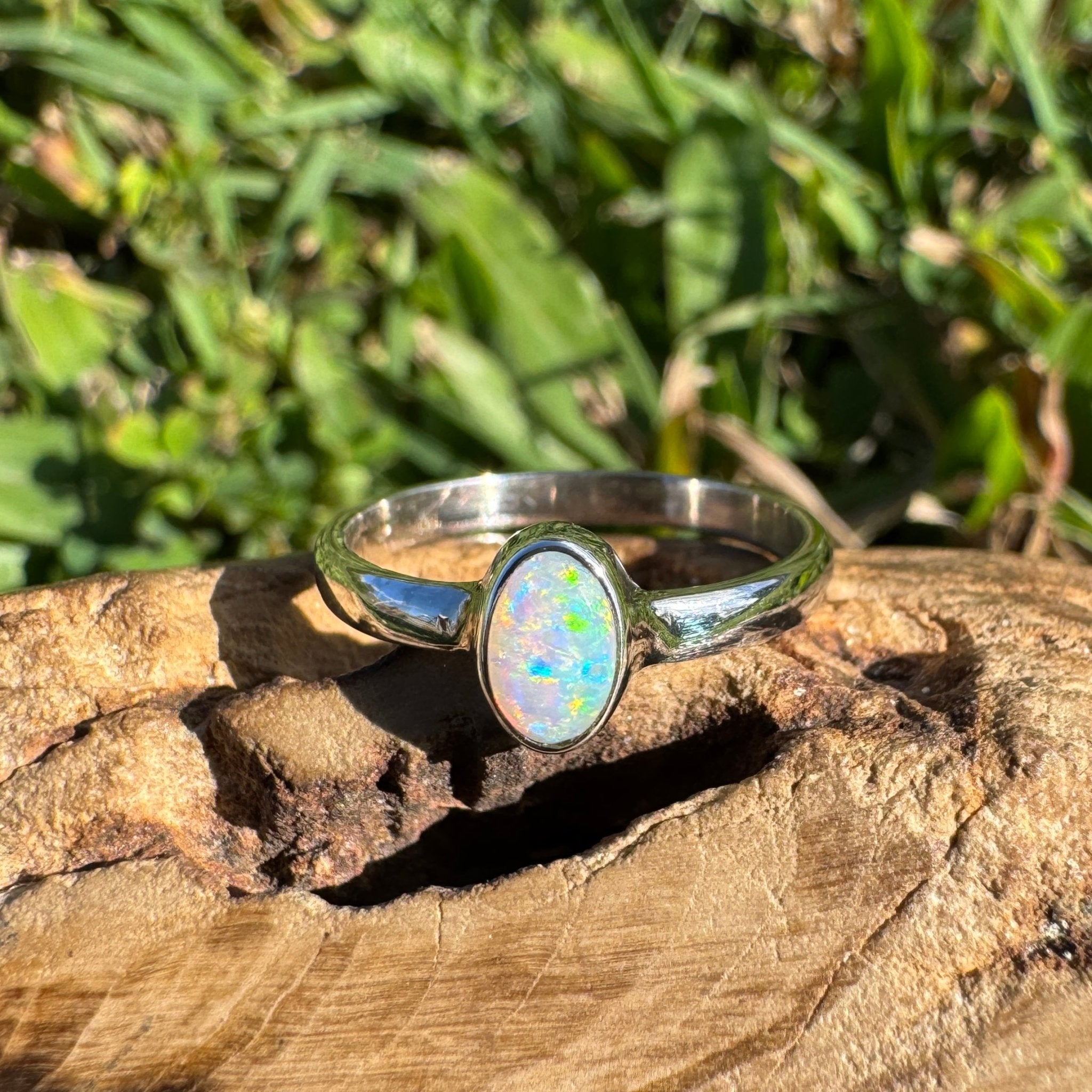 0.6ct Lightning Ridge Opal Ring ~ 'Wineglass Bay Glow' | 925 Sterling Silver | Solid Australian Opal